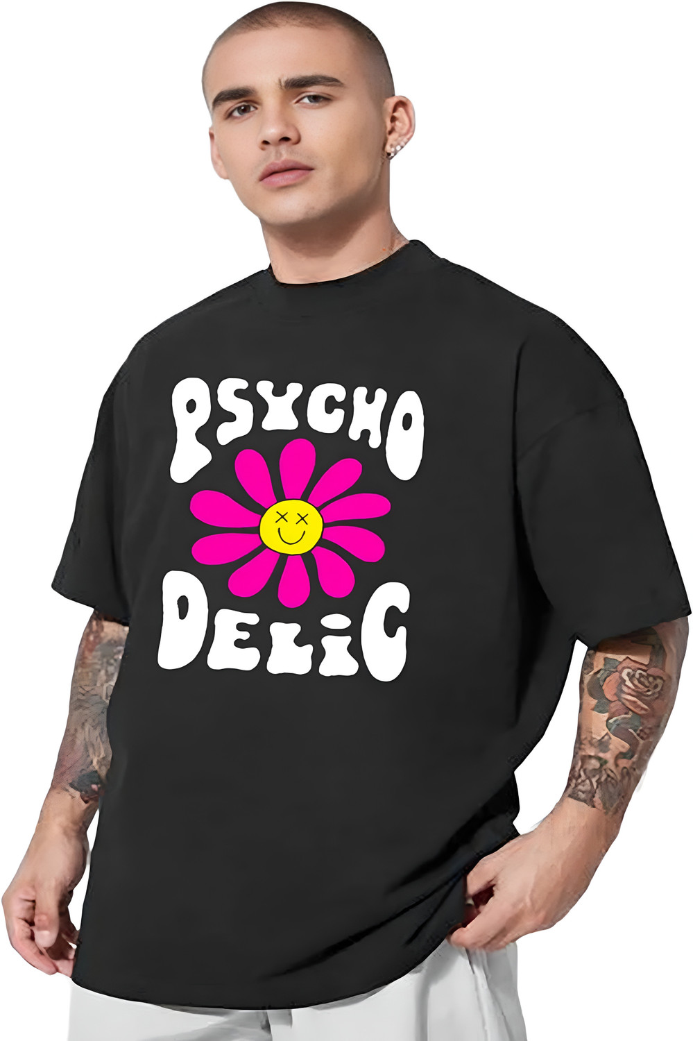 Image of London Hills Graphic Print Men Round Neck Black T-Shirt