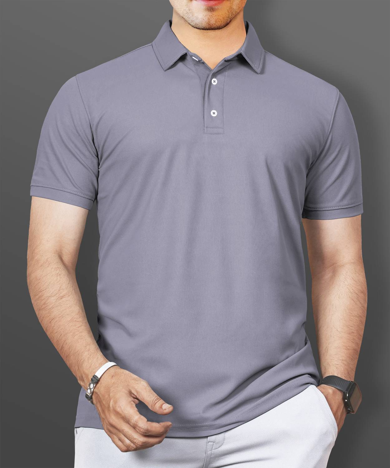 VeBNoR Men Solid Polo Neck Polyester Grey T-Shirt