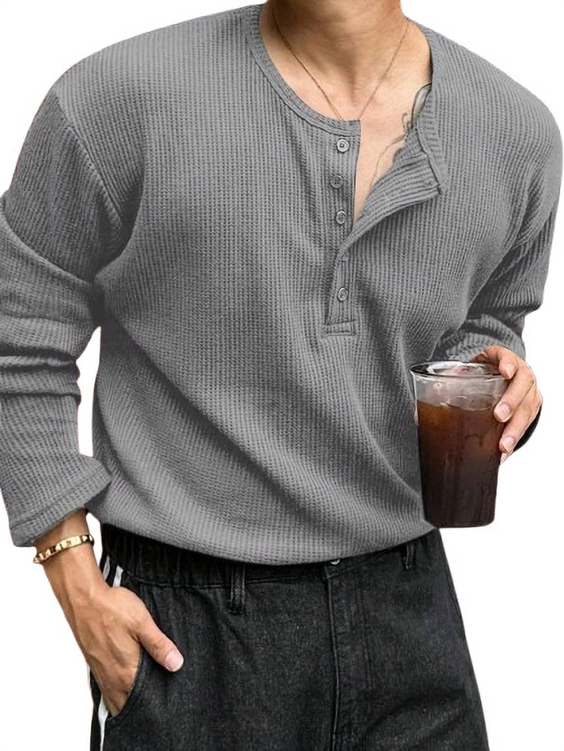 The Modern Soul Solid Men Henley Neck Silver T-Shirt