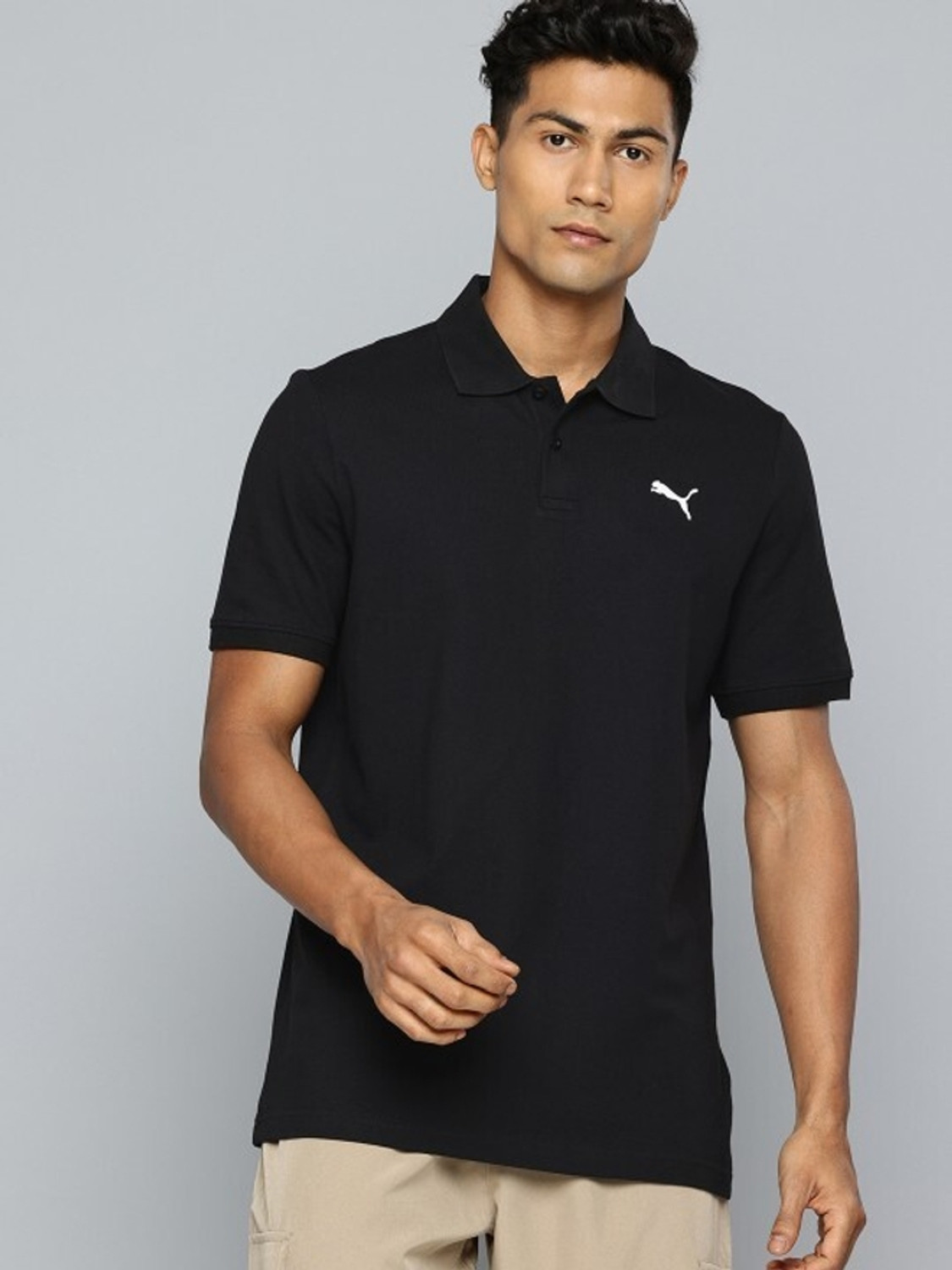Image of PUMA Solid Men Polo Neck Black T-Shirt