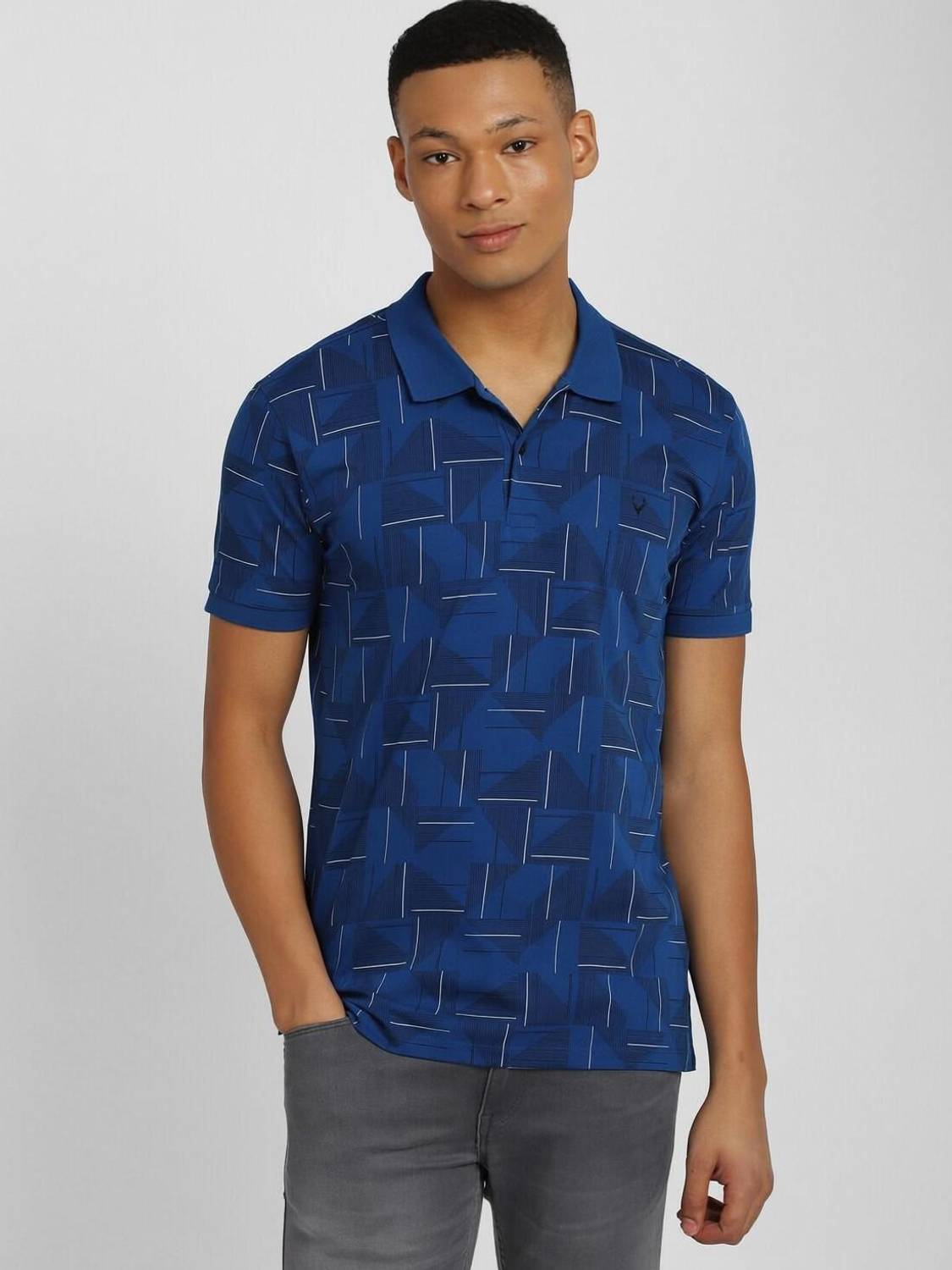 Allen Solly Printed Men Polo Neck Blue T-Shirt