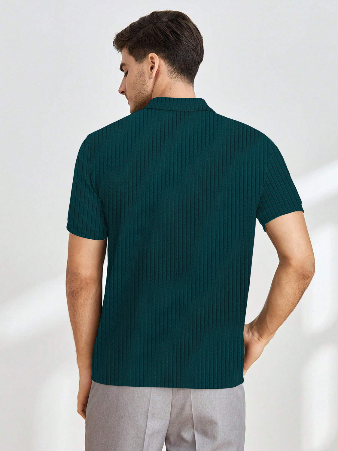 Image of KAJARU Self Design Men Polo Neck Dark Green T-Shirt
