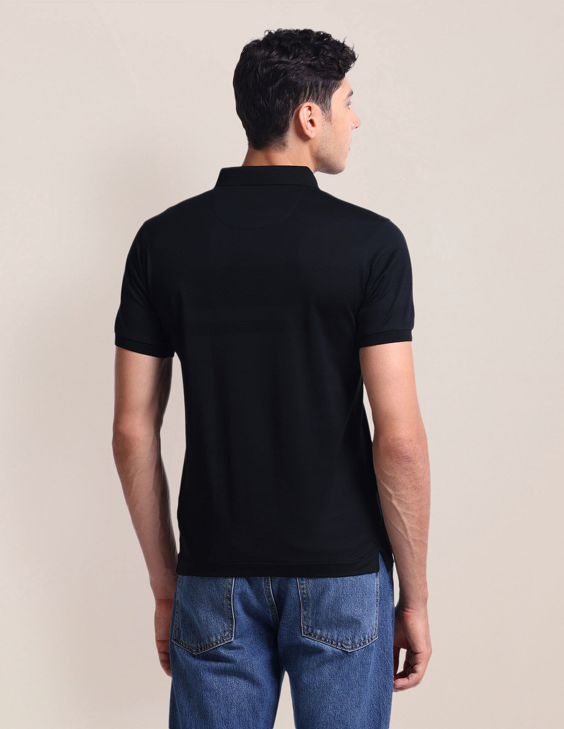 Image of U.S. POLO ASSN. Men Solid Polo Neck Cotton Blend Black T-Shirt