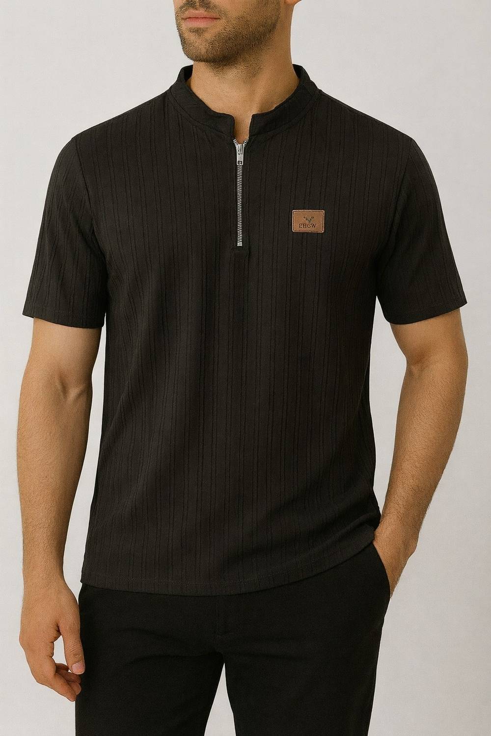 METRONAUT Black Mandarin Collar T-Shirt - Image 3