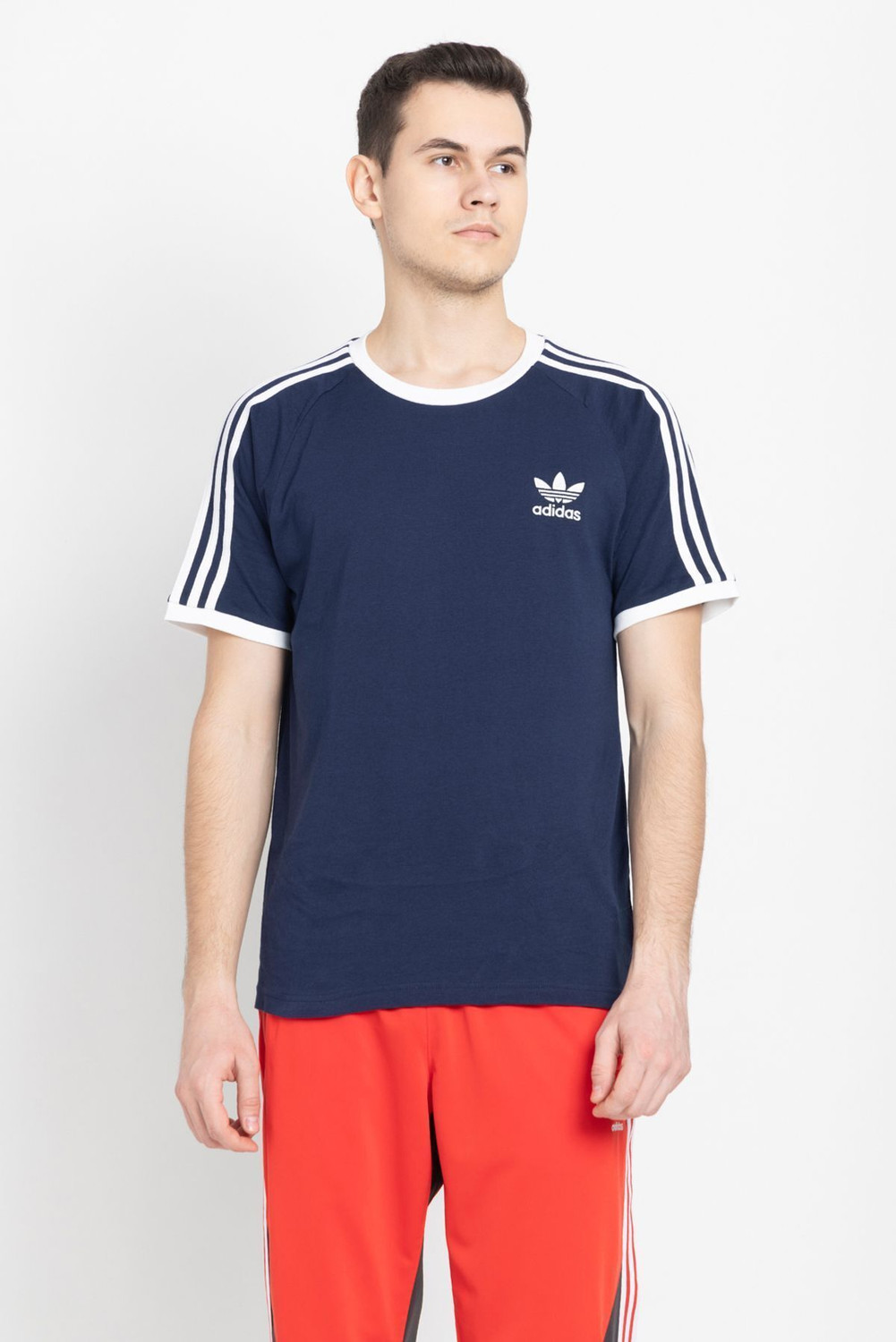 Image of ADIDAS ORIGINALS Striped Men Crew Neck Blue T-Shirt