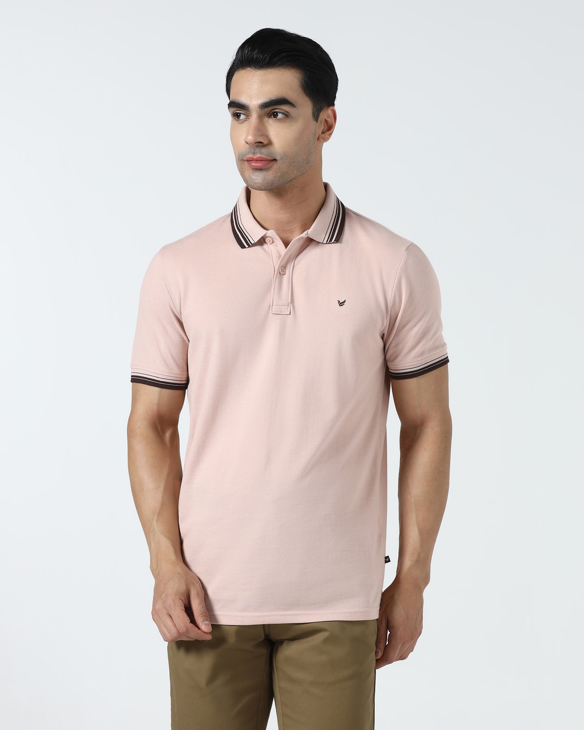 Image of Blackberrys Solid Men Polo Neck Beige T-Shirt