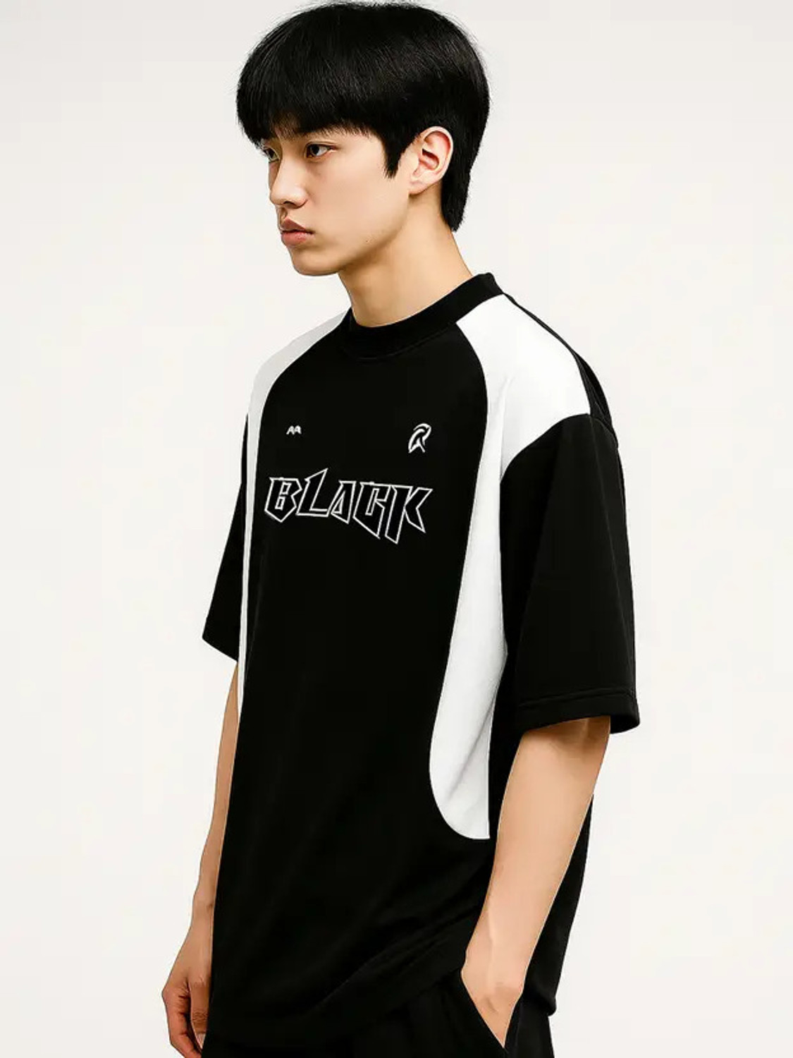 Image of Jump Cuts Printed Men Round Neck Black, White T-Shirt