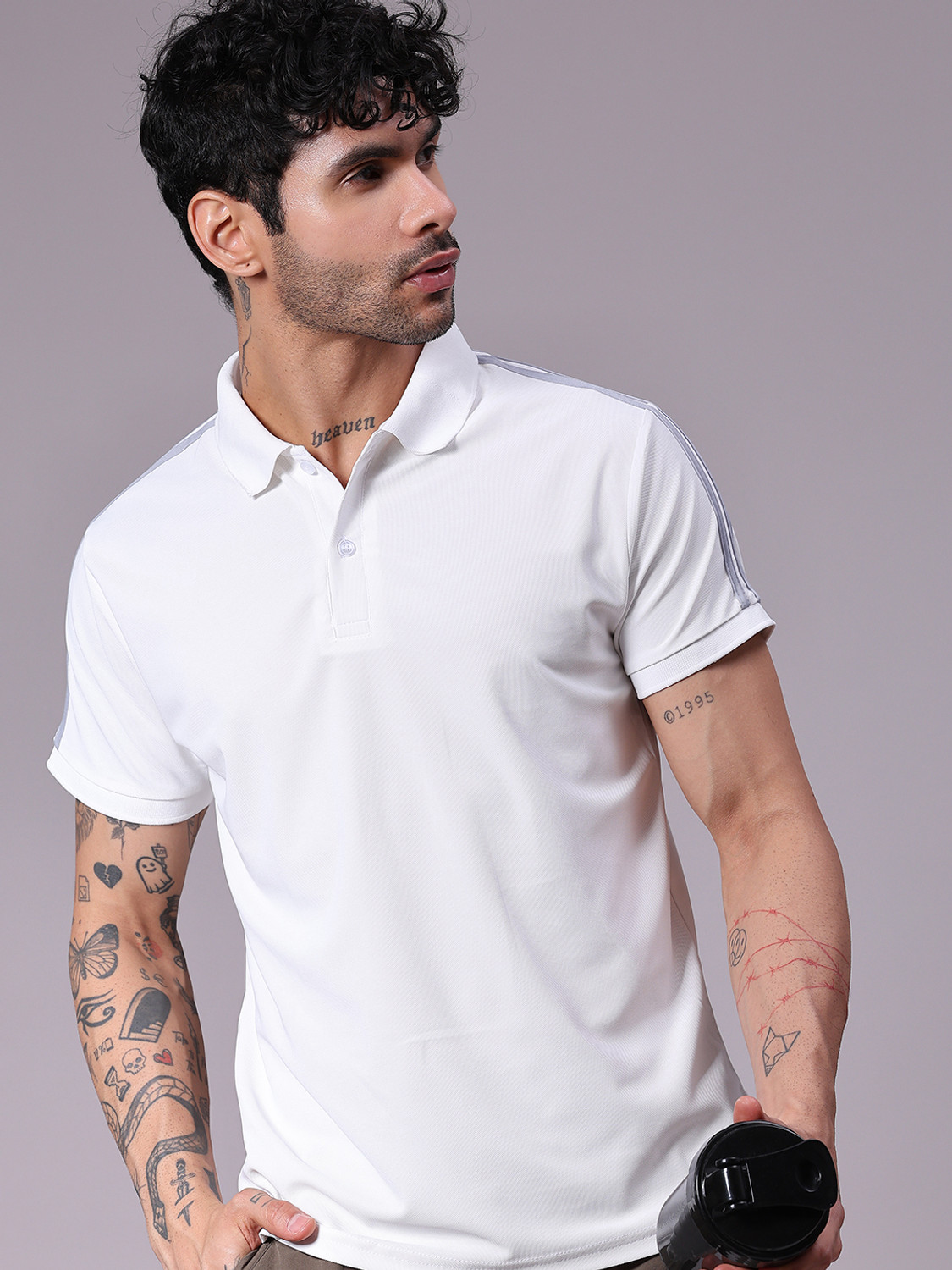 Image of V-MART Solid Men Polo Neck White T-Shirt
