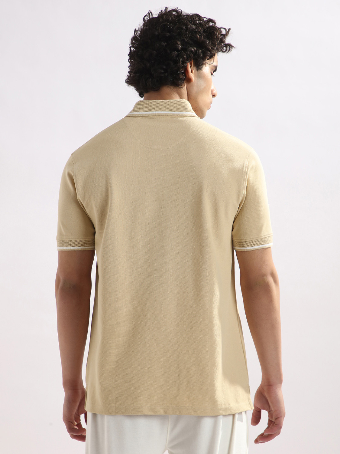 Image of NOBERO Solid Men Polo Neck Beige T-Shirt