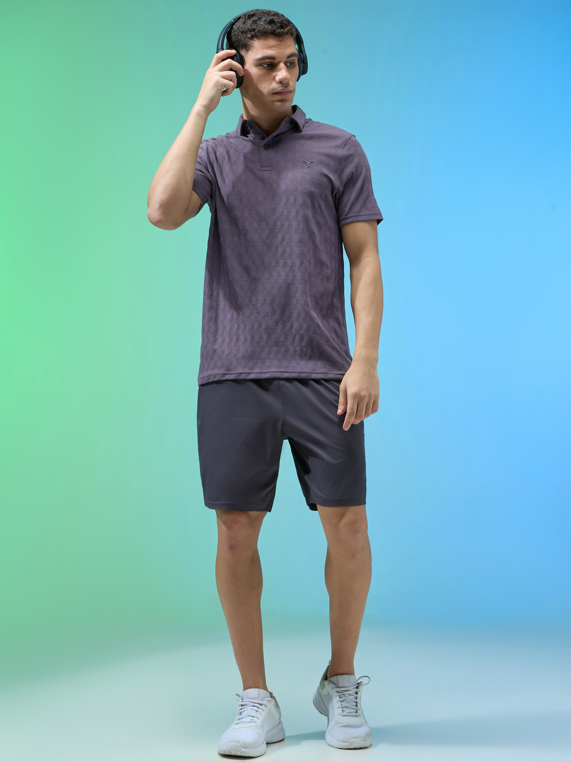 Image of TECHNOSPORT Self Design Men Polo Neck Purple T-Shirt