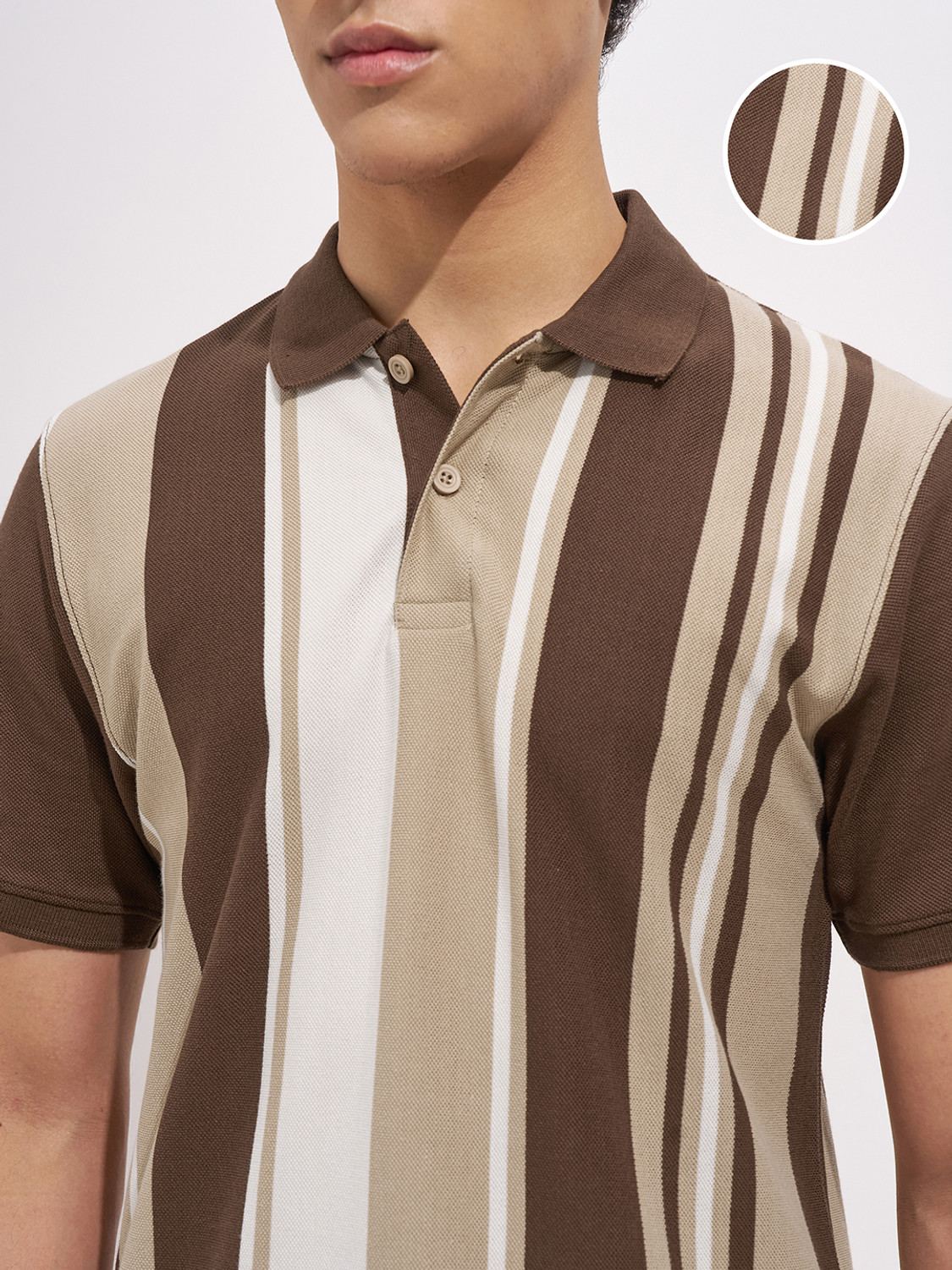 Image of HIGHLANDER Striped Men Polo Neck Brown T-Shirt