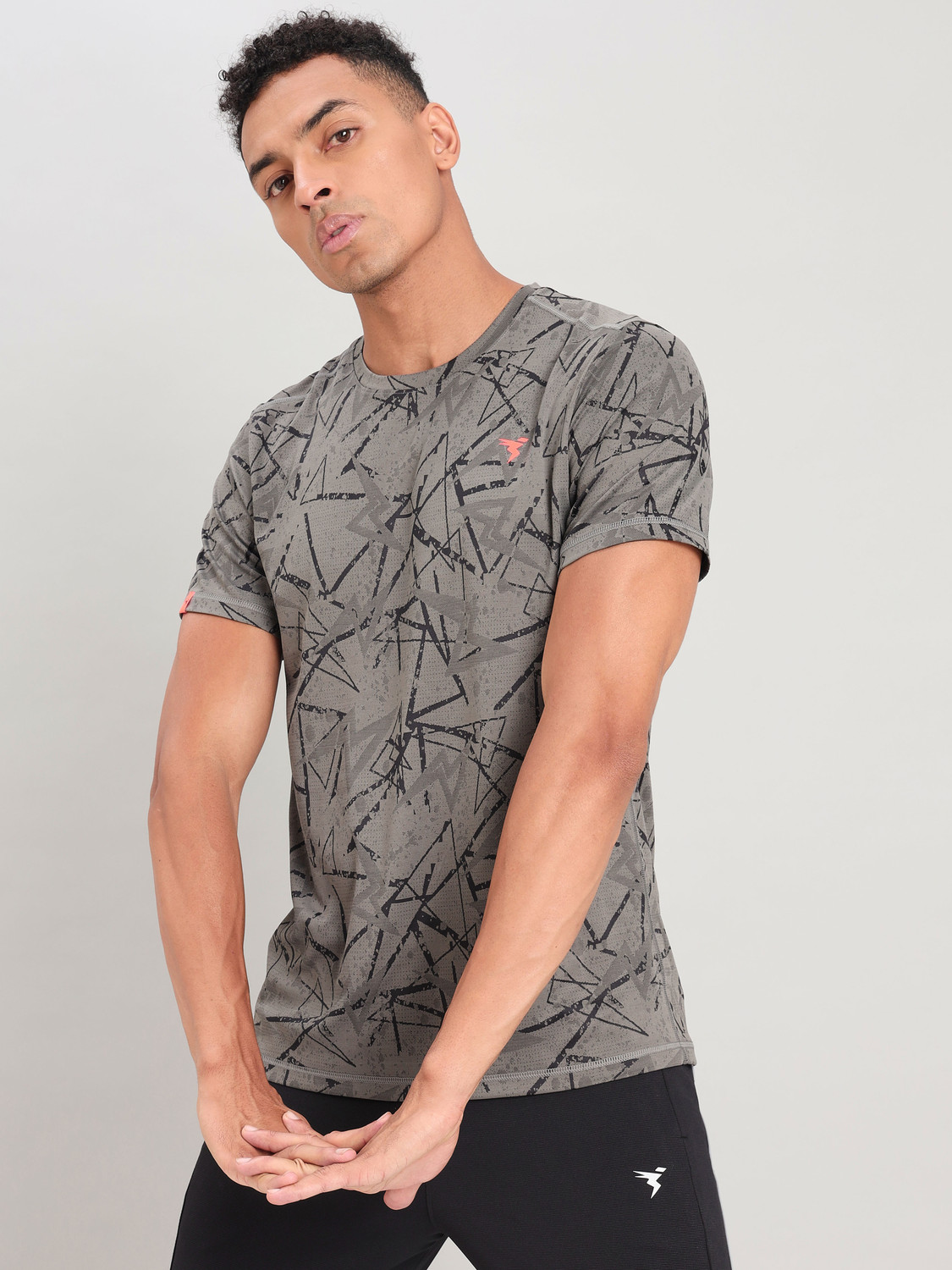 Image of TECHNOSPORT Sporty Men Crew Neck Black T-Shirt