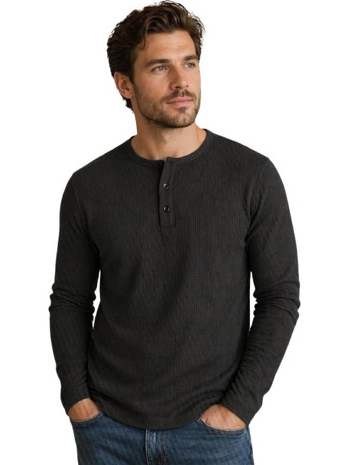 AZLANE Self Design Men Henley Neck Black T-Shirt
