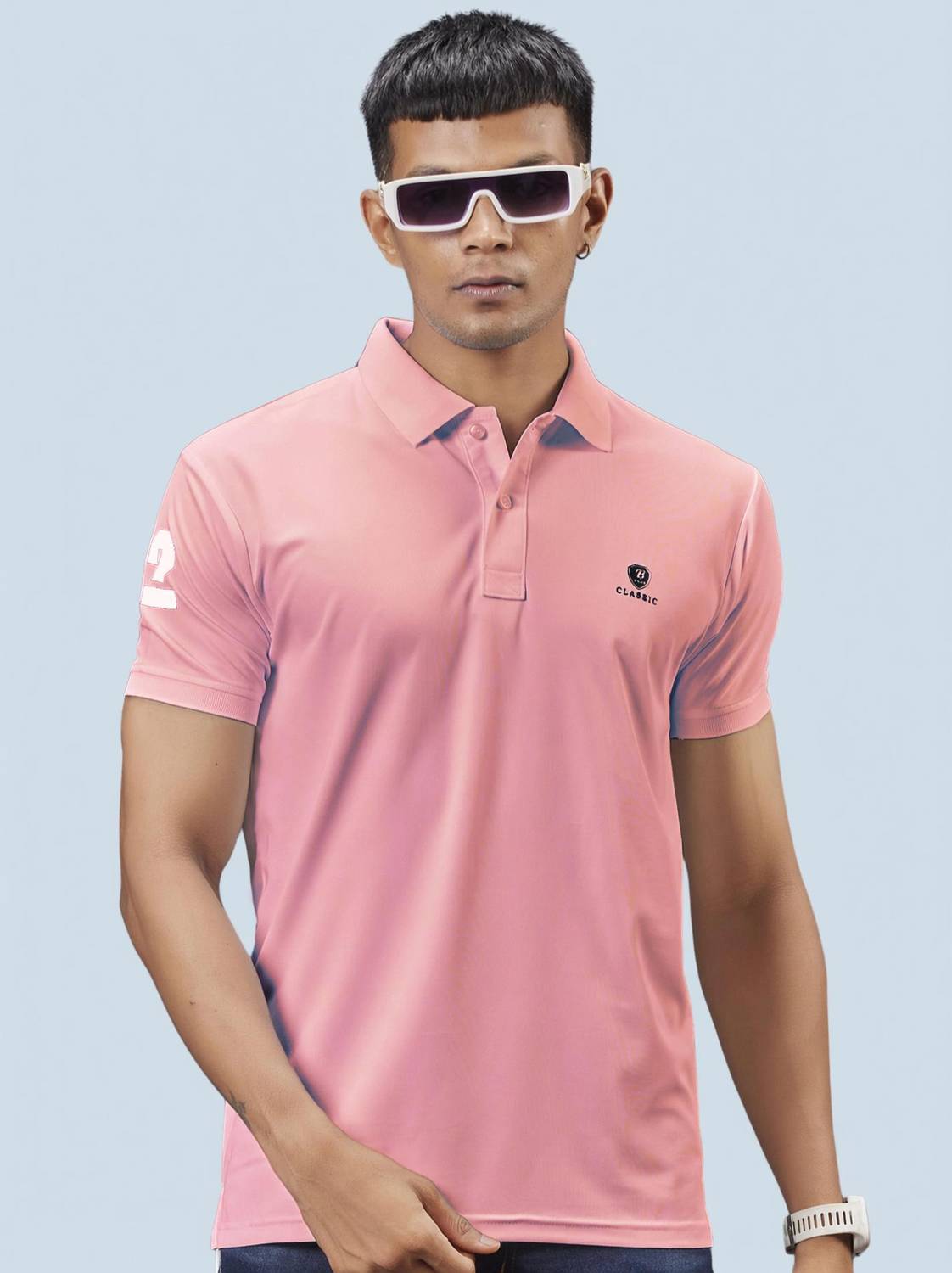 3BROS Solid Men Polo Neck Pink T-Shirt