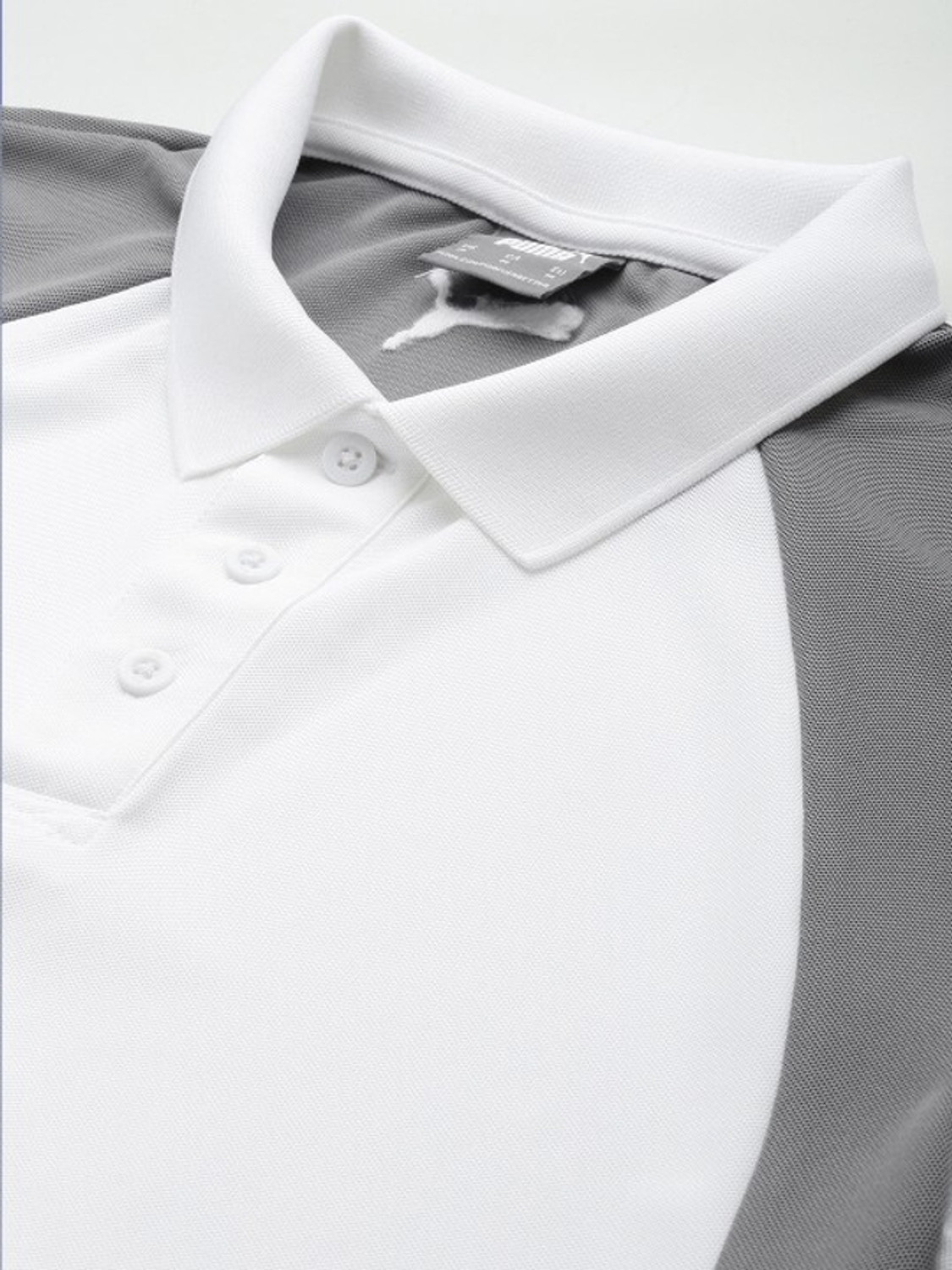 Image of PUMA Colorblock Men Polo Neck White T-Shirt