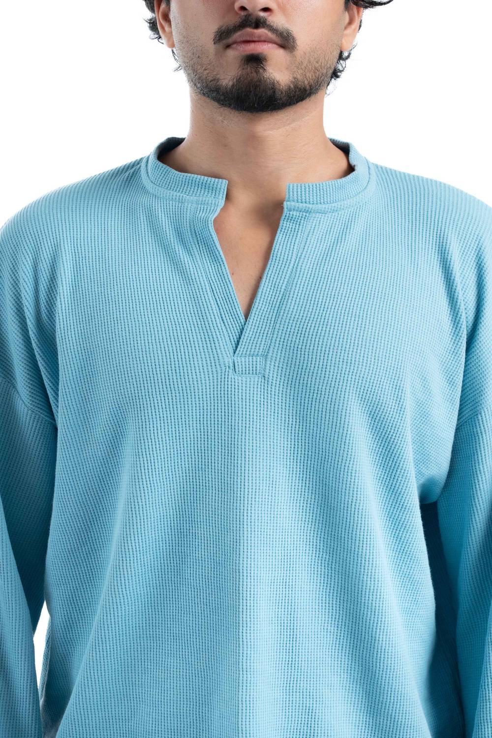 COITONIC Men Mandarin Collar Blue T-Shirt - Image 4