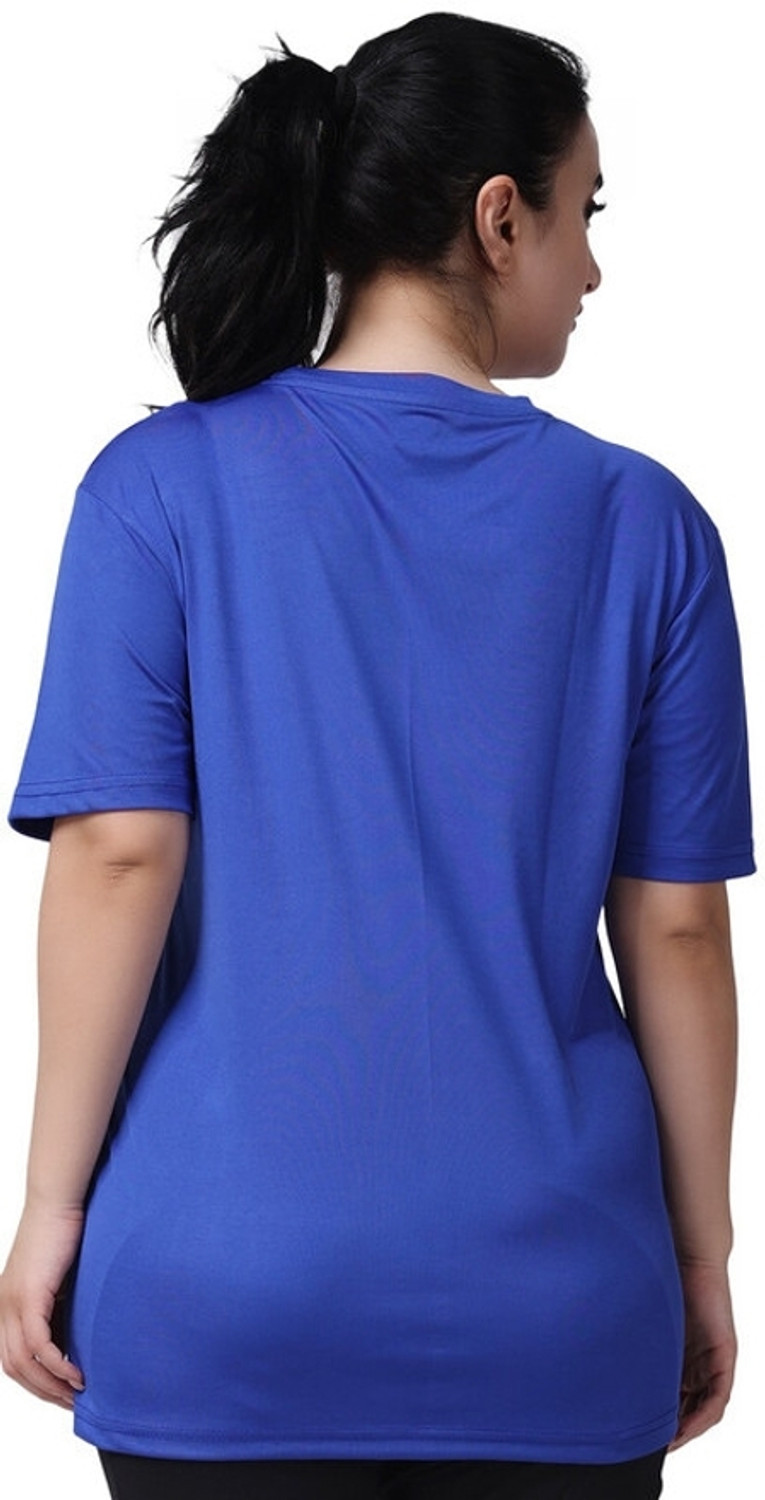 Image of ND Solid Women Round Neck Blue T-Shirt