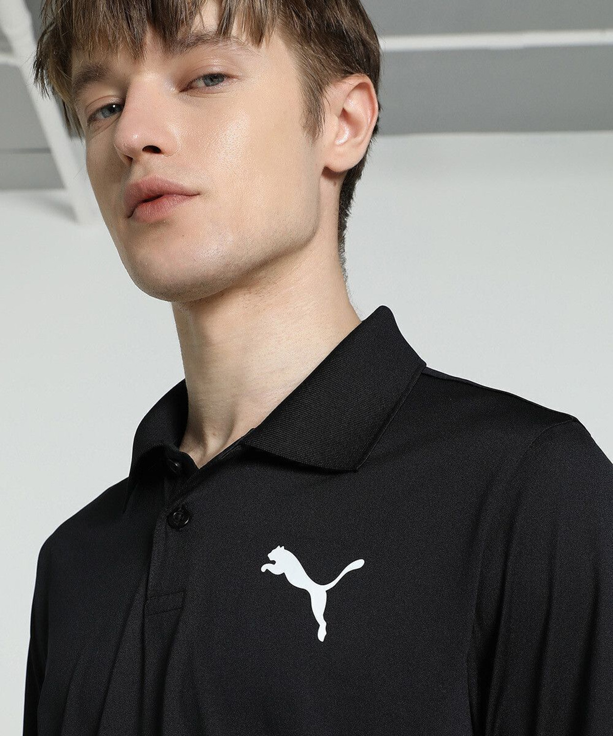 Image of PUMA Solid Men Polo Neck Black T-Shirt