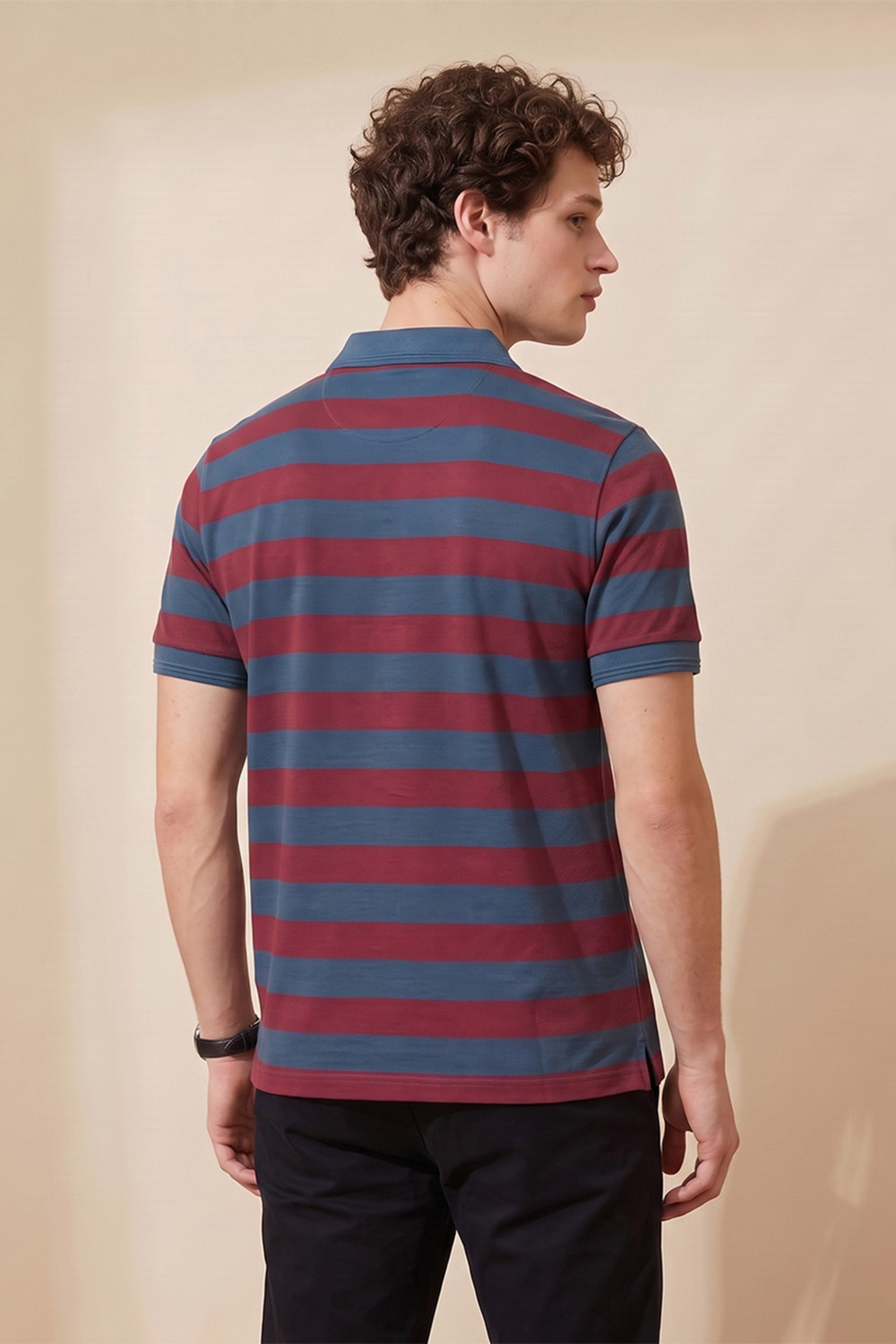 Image of PETER ENGLAND Striped Men Polo Neck Blue T-Shirt