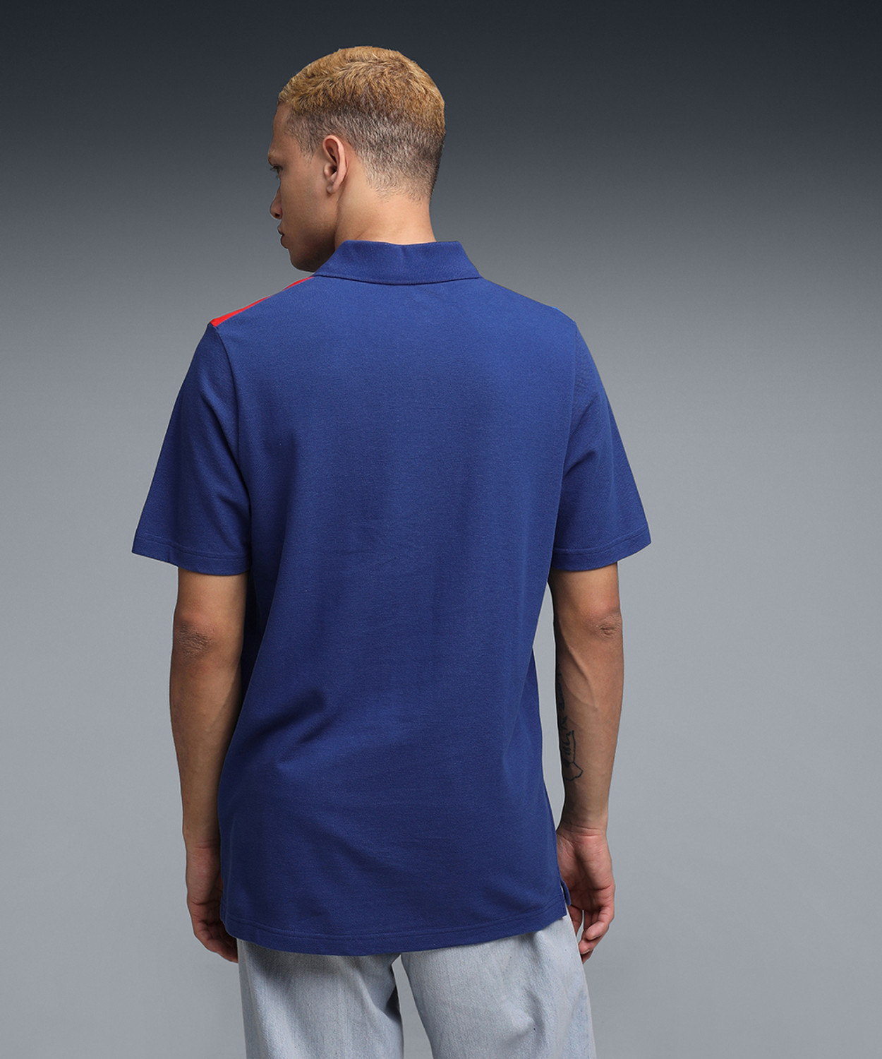 Image of PUMA Colorblock Men Polo Neck Blue T-Shirt