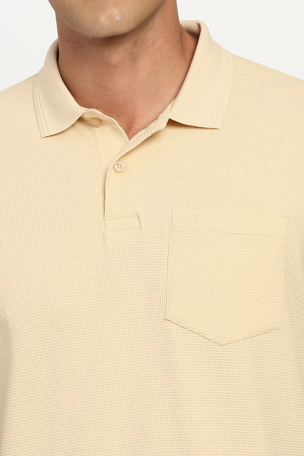 Image of PETER ENGLAND Solid Men Polo Neck Beige T-Shirt