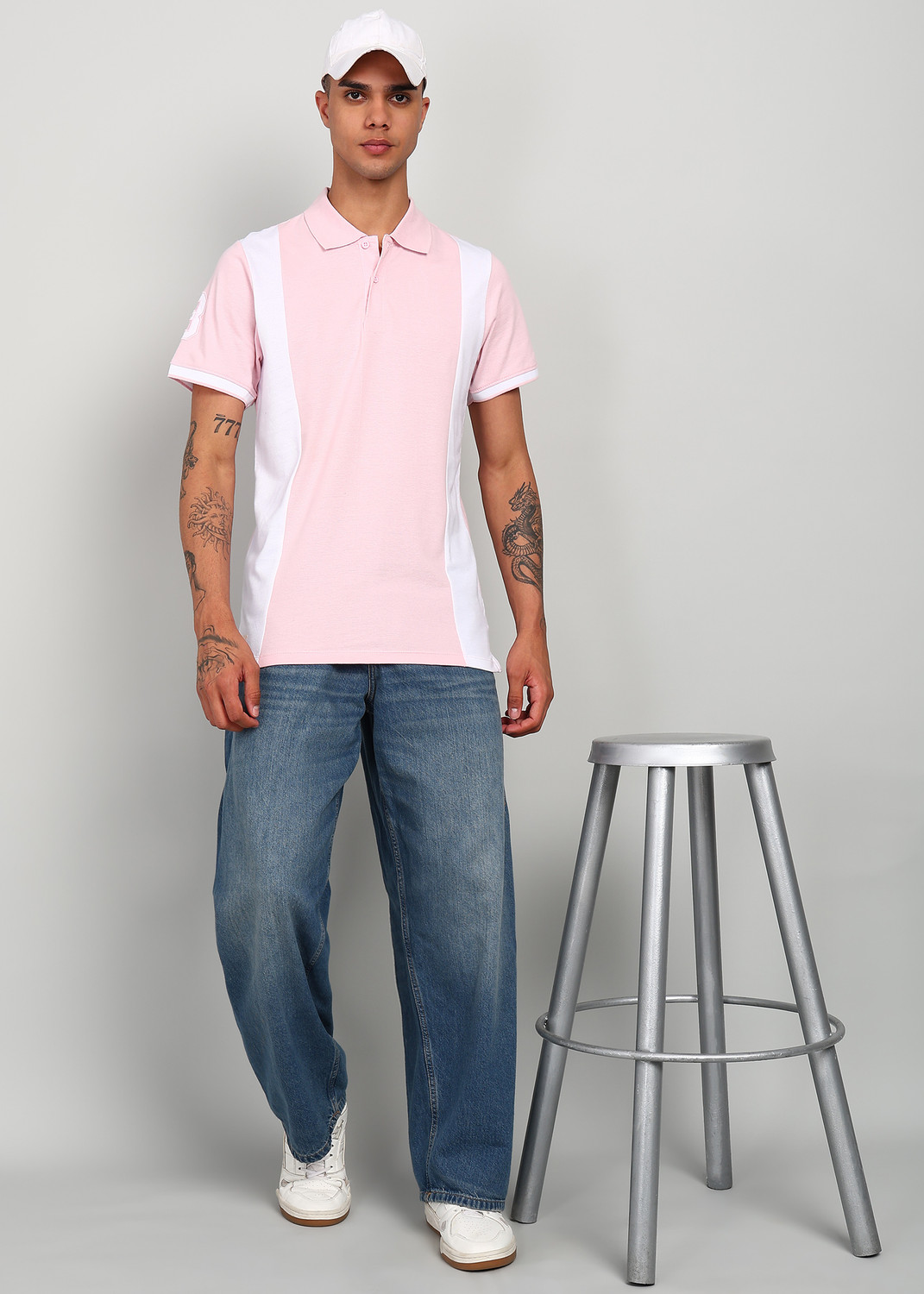 Image of KILLER Colorblock Men Polo Neck Pink T-Shirt
