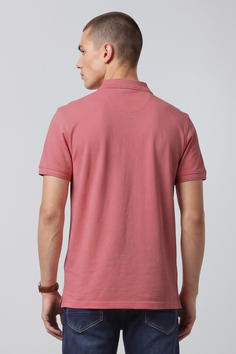 Image of PETER ENGLAND Solid Men Polo Neck Pink T-Shirt