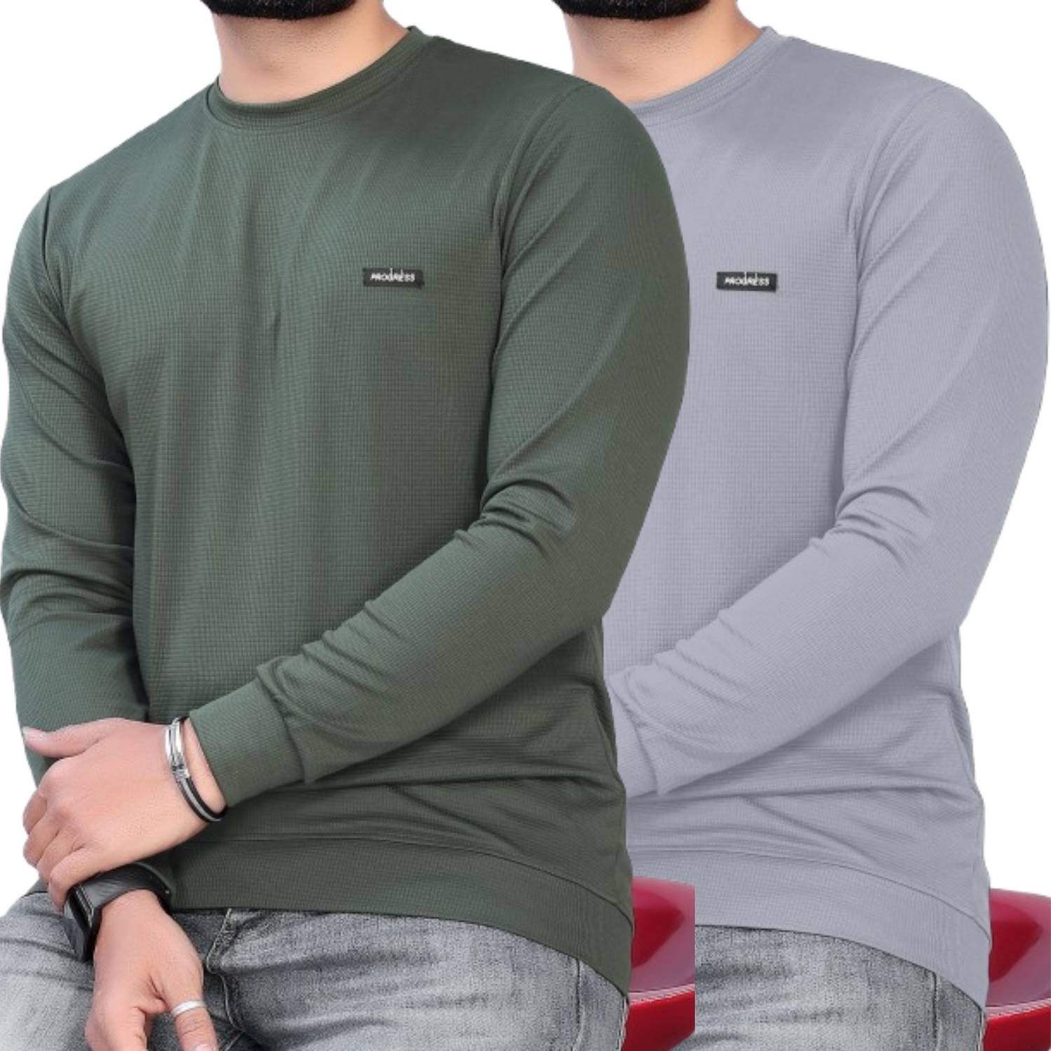 sti Men Green, Silver Round Neck T-Shirt Pack of 2 - Image 1