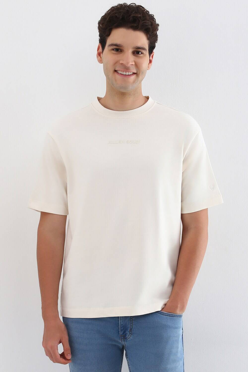 Allen Solly Solid Men Crew Neck Beige T-Shirt