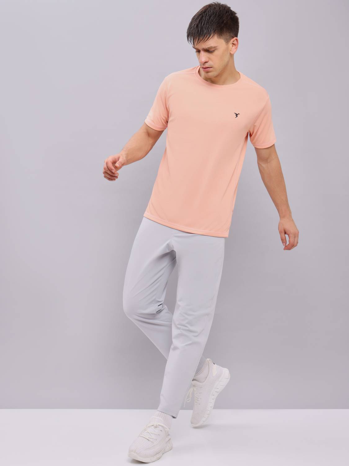 TECHNOSPORT Men Solid Round Neck Polyester Orange T-Shirt