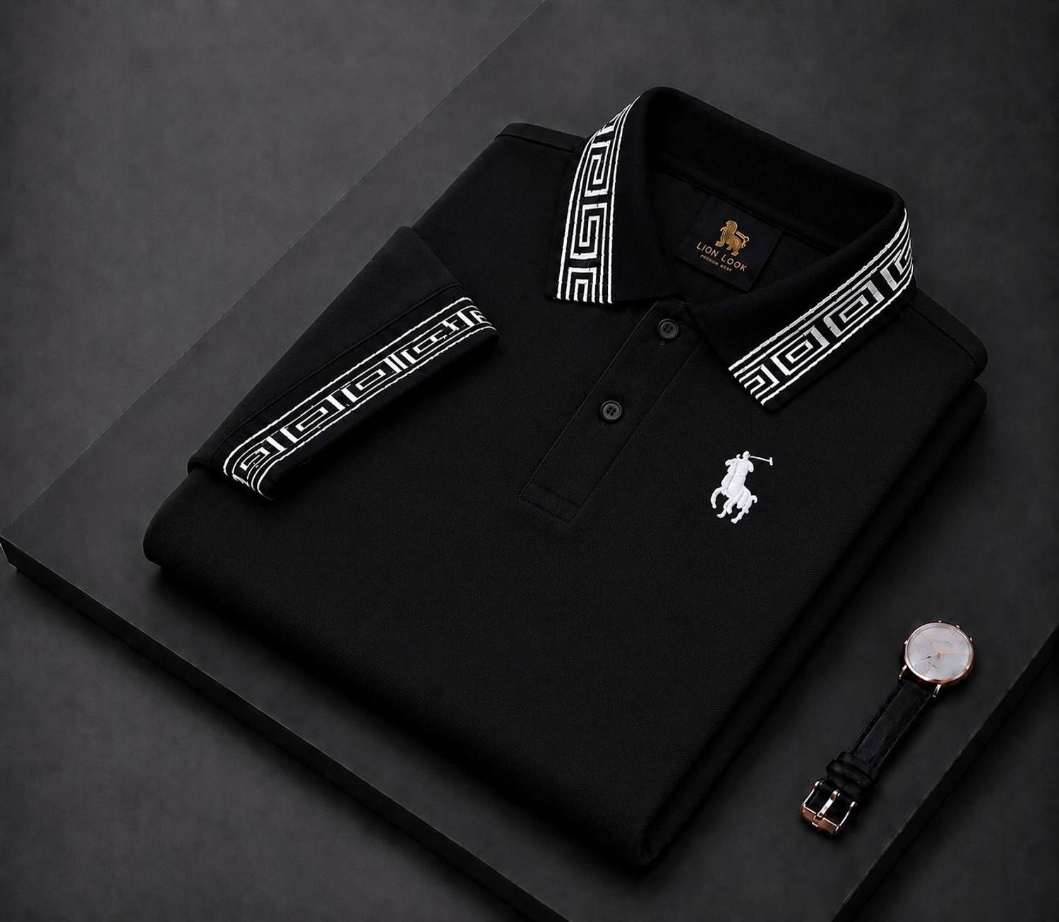 Lionlook Men Polo Neck Black T-Shirt - Image 1