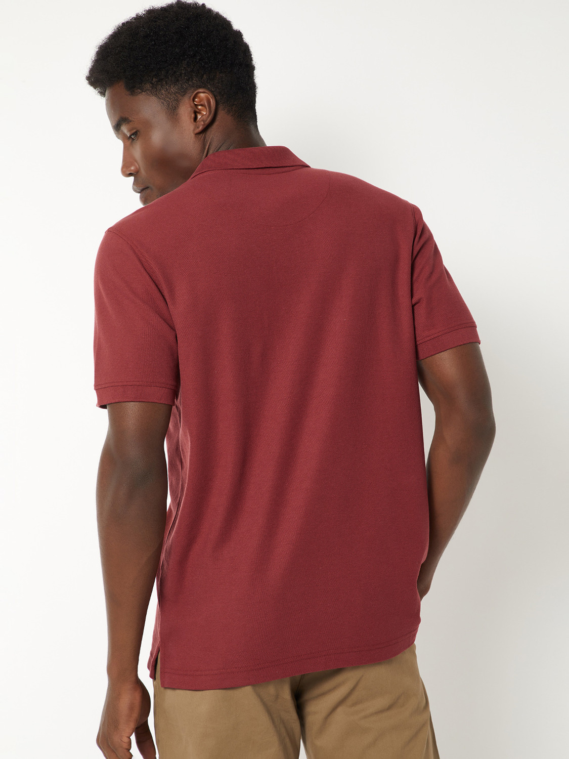 Image of MAX Self Design Men Polo Neck Brown T-Shirt
