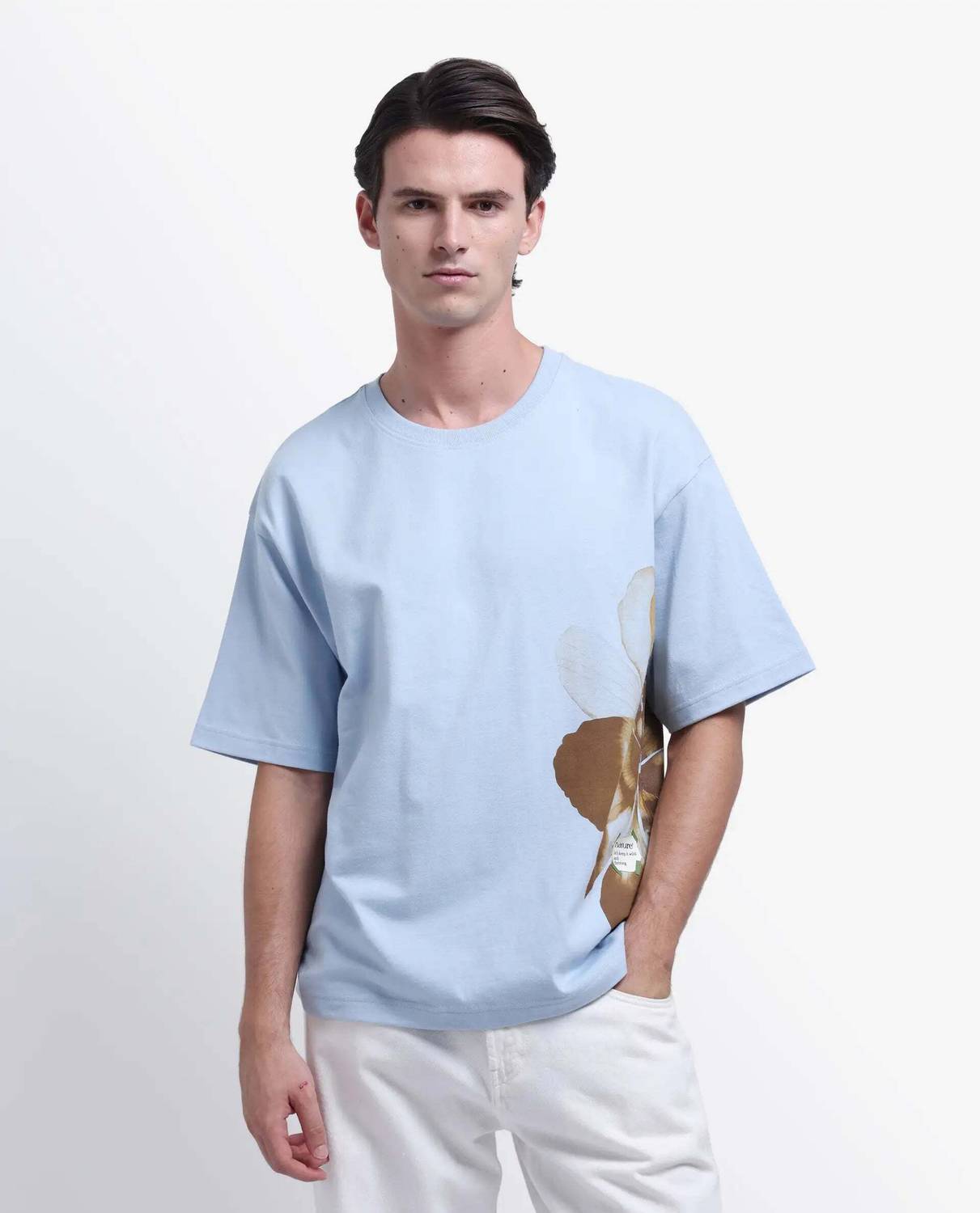 RARE RABBIT Men Graphic Print Round Neck Pure Cotton Blue T-Shirt