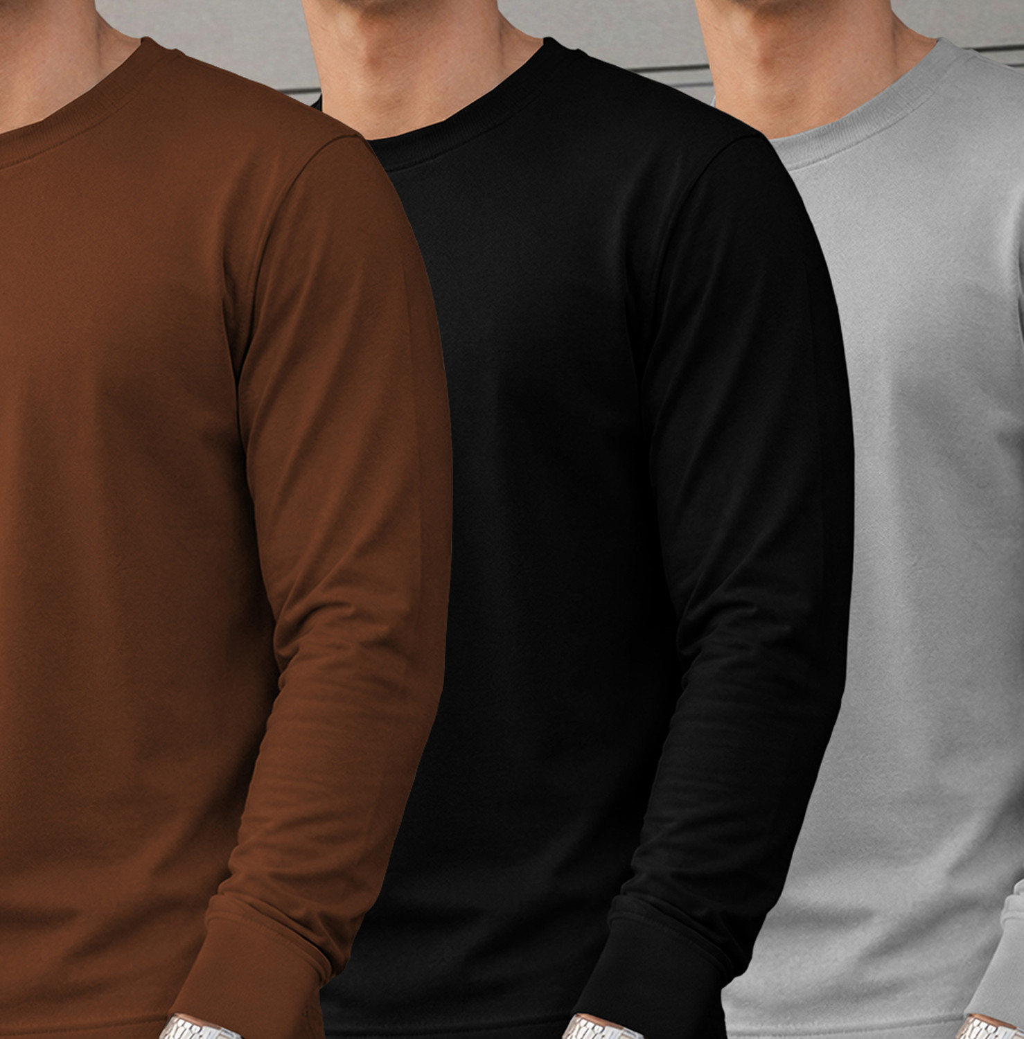 Image of Flipkart SmartBuy Solid Men Round Neck Brown, Black, Grey T-Shirt