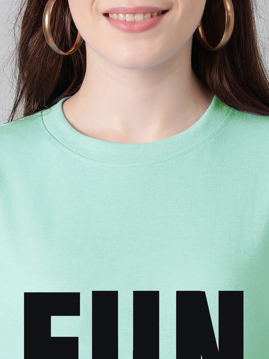 Image of KOTTY Printed Women Round Neck Green T-Shirt