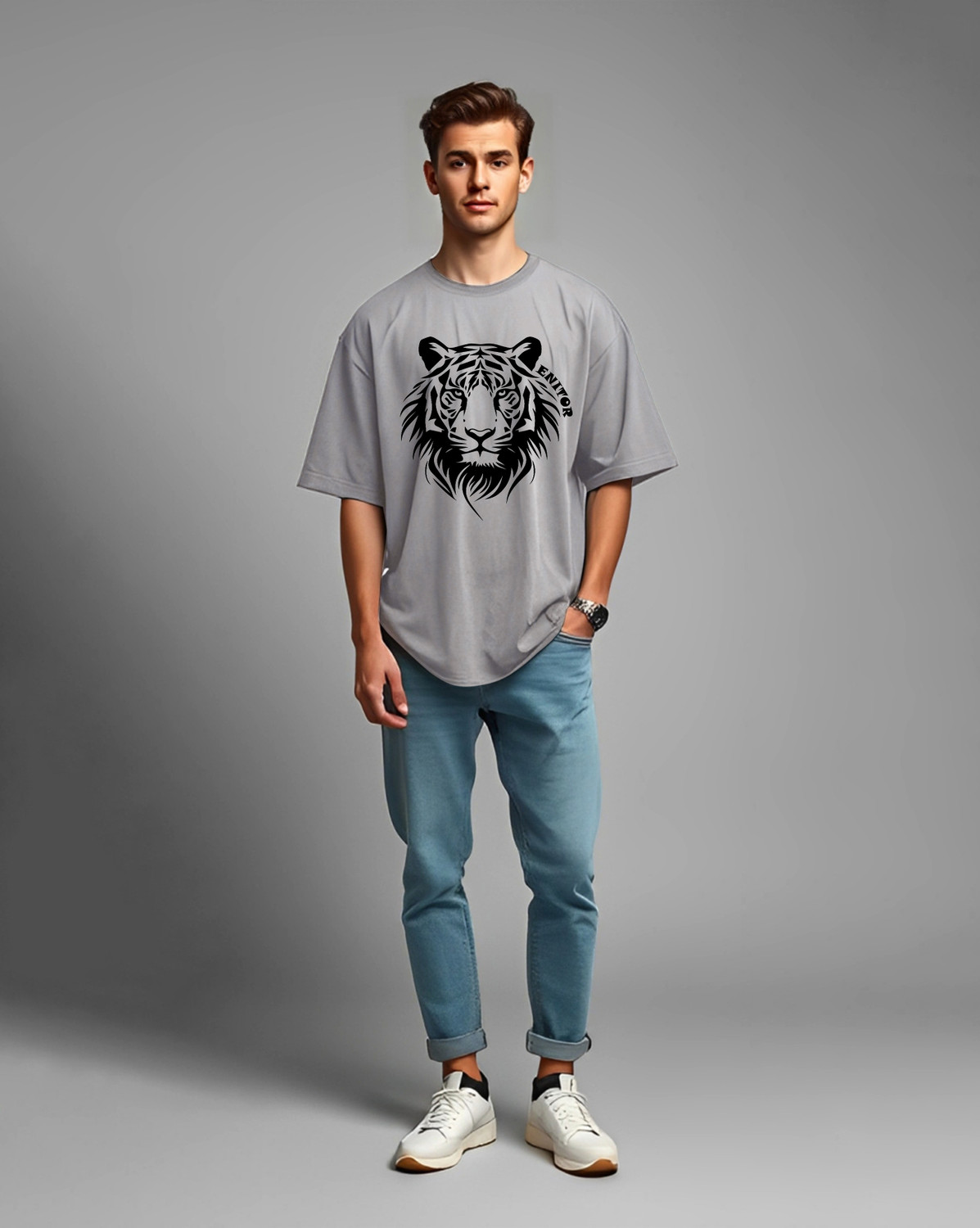 Image of AOOSH Graphic Print Men Round Neck Maroon, Grey T-Shirt