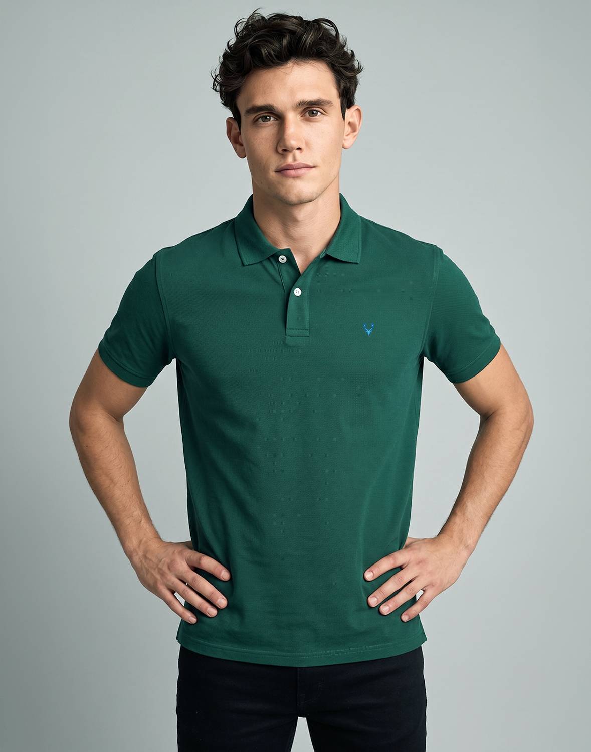 Allen Solly Solid Men Polo Neck Green T-Shirt