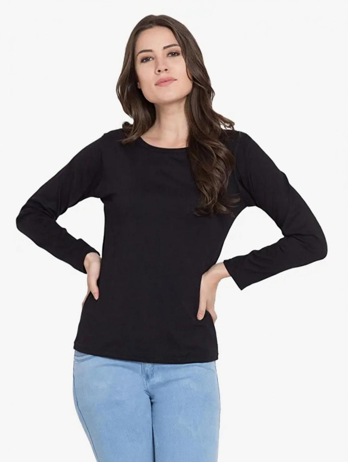 Image of Smart Colors Solid Women Round Neck Black T-Shirt