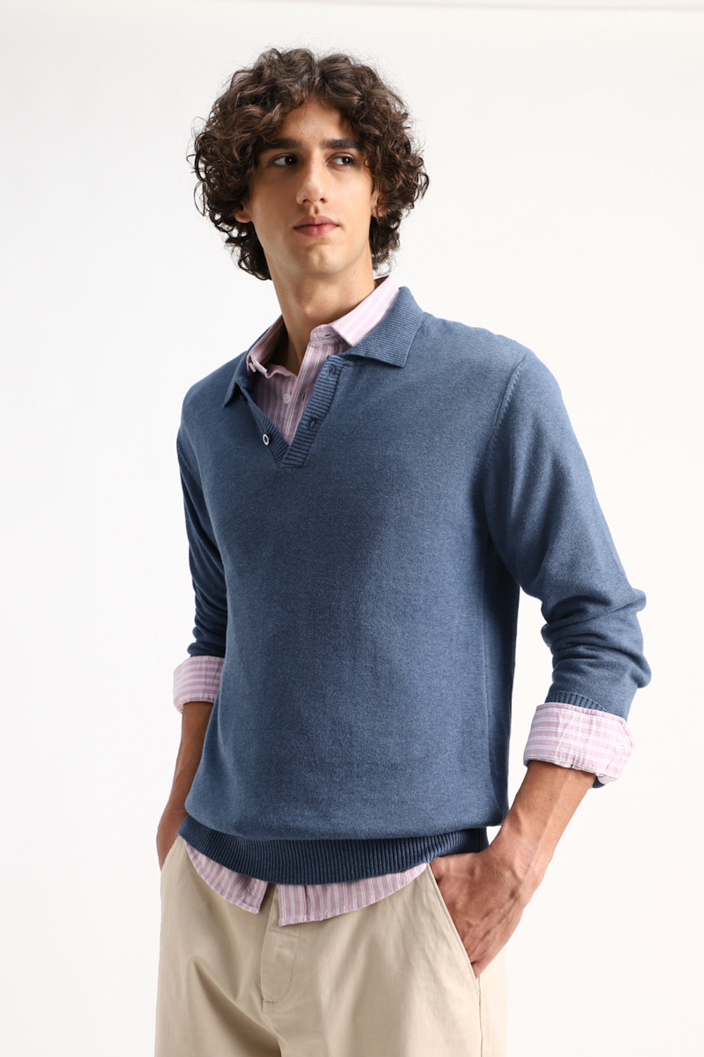 Image of Snitch Solid Men Polo Neck Blue T-Shirt