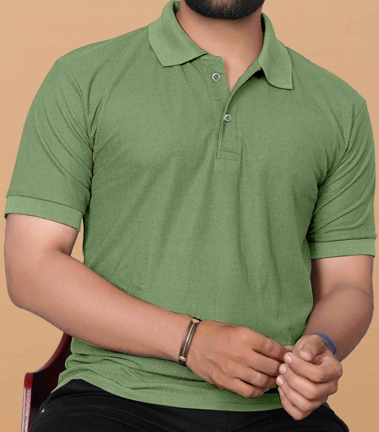 KAJARU Men Solid Polo Neck Polyester Light Green T-Shirt