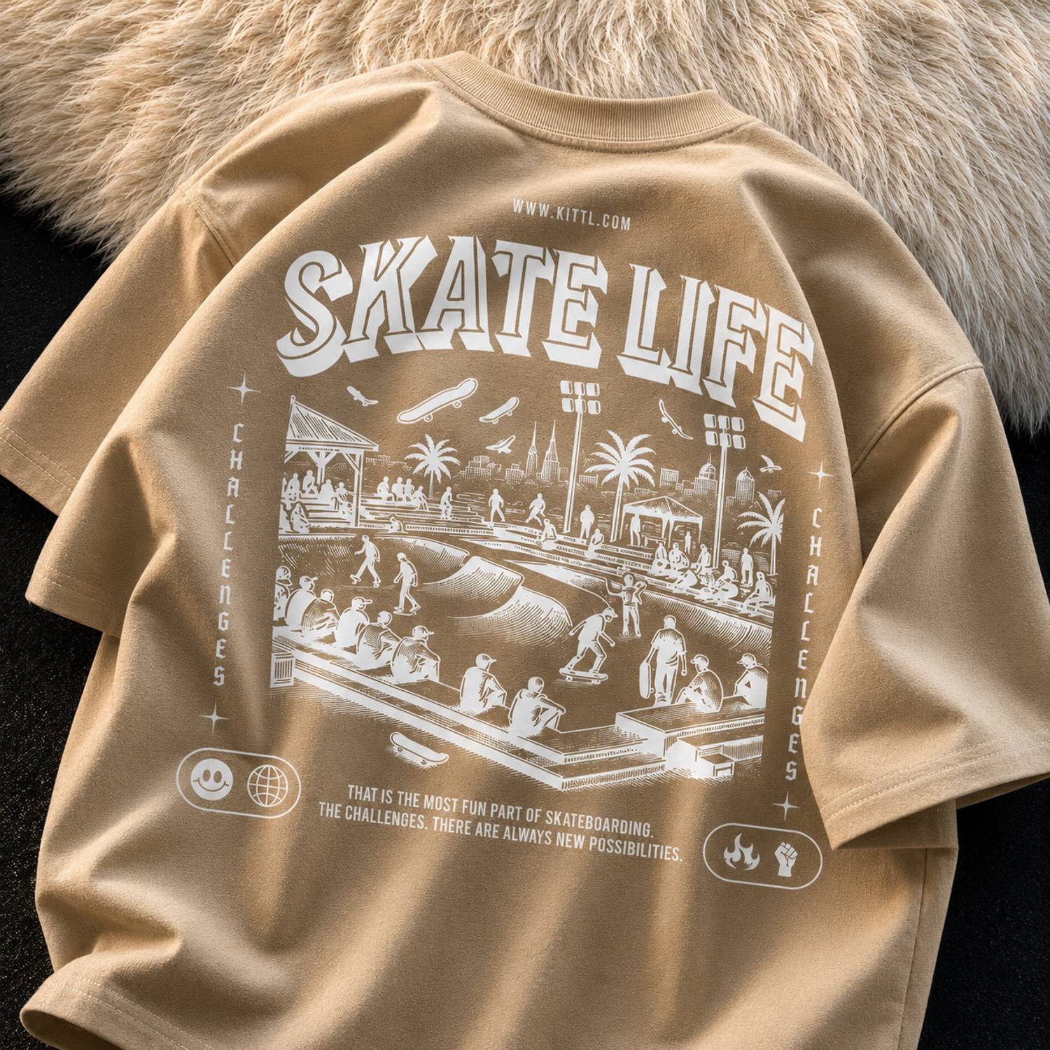 ISRA Men Beige Round Neck T-Shirt - Image 1