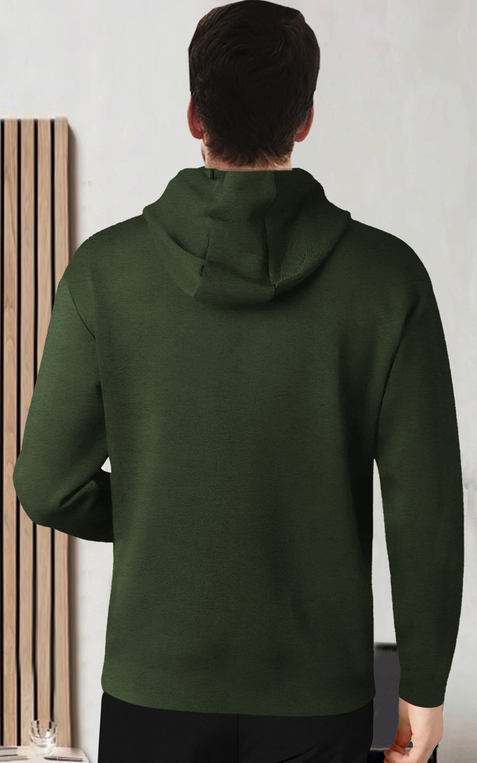Image of BLIVE Printed Men Hooded Neck Dark Green T-Shirt