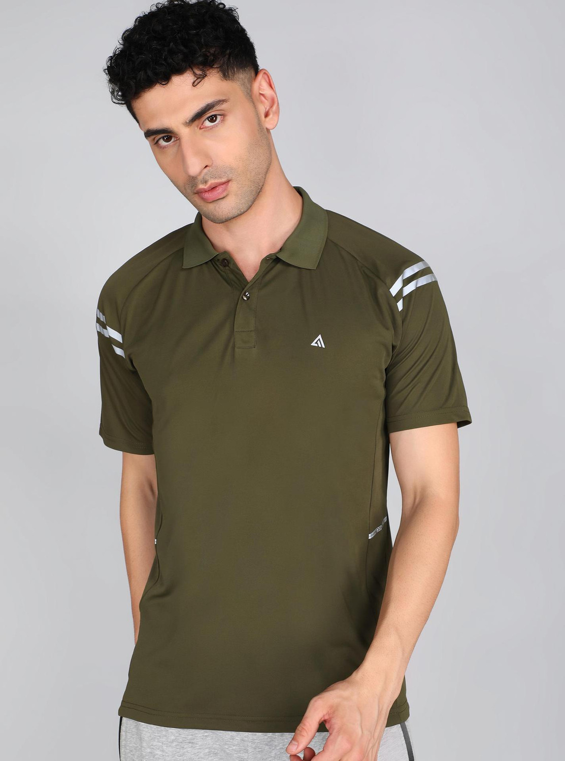 Image of Adrenex Solid Men Polo Neck Dark Green T-Shirt