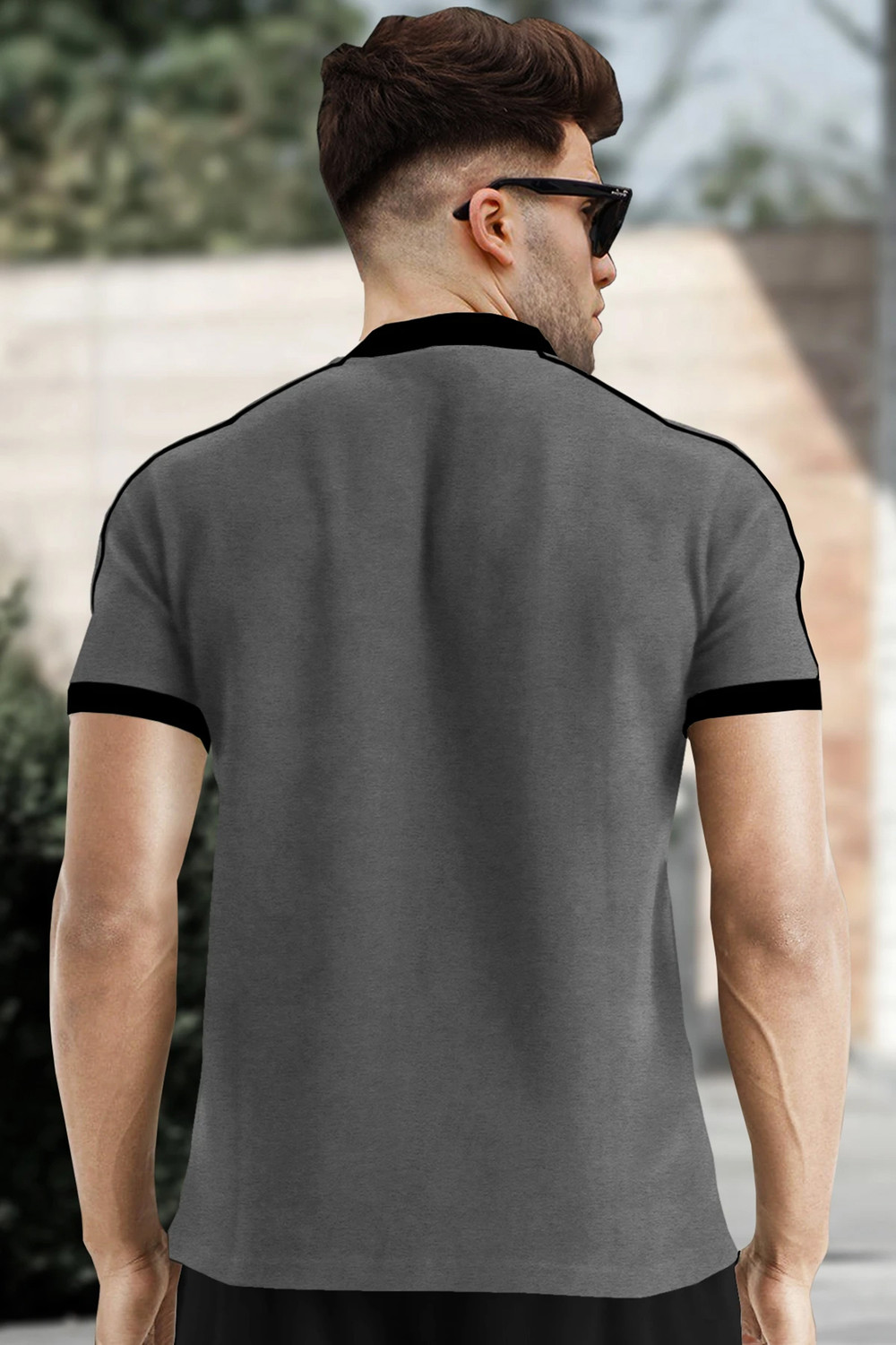 Image of TRIPR Printed Men Mandarin Collar Grey, Black T-Shirt