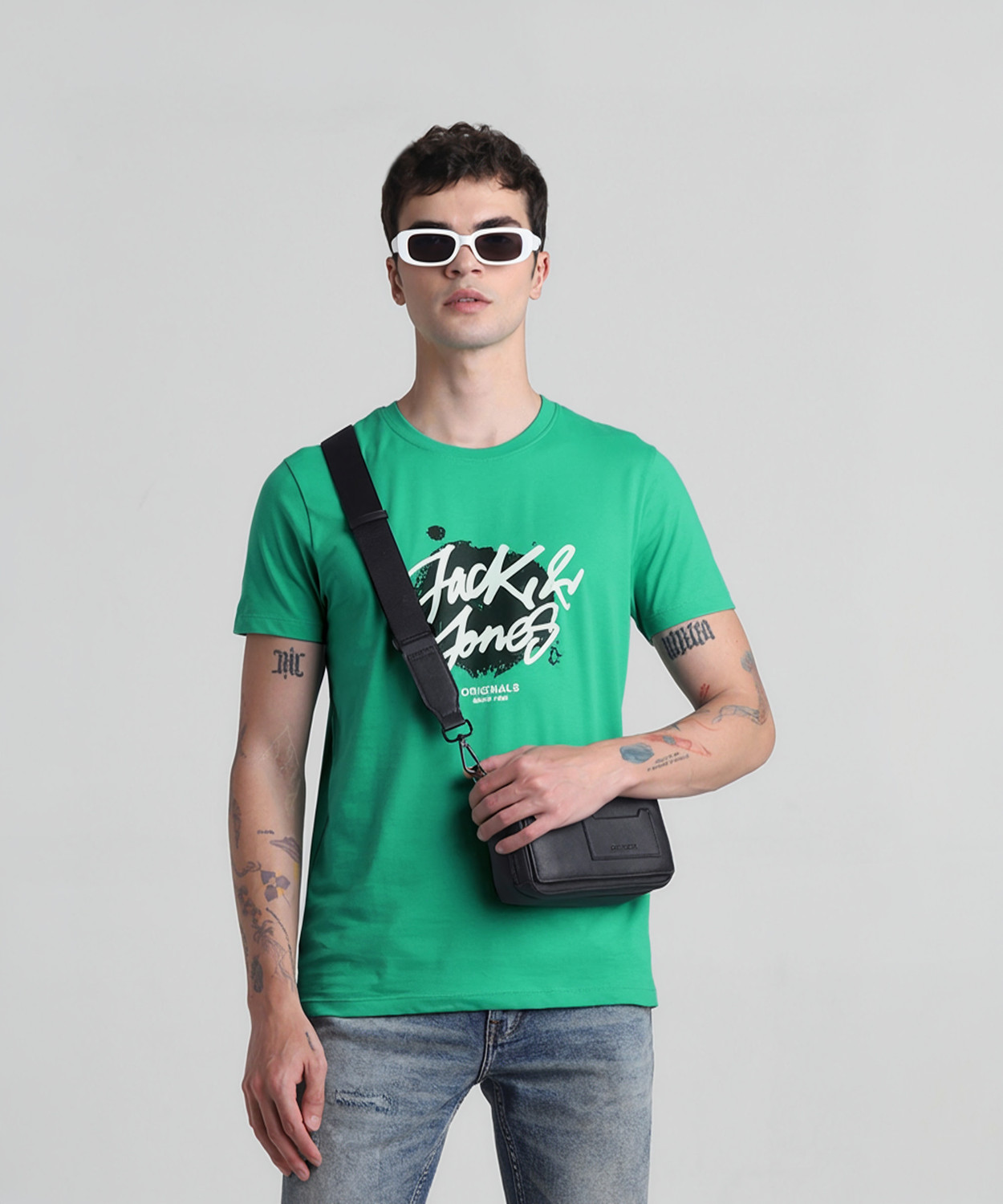 Image of JACK & JONES Printed, Typography Men Round Neck Green T-Shirt