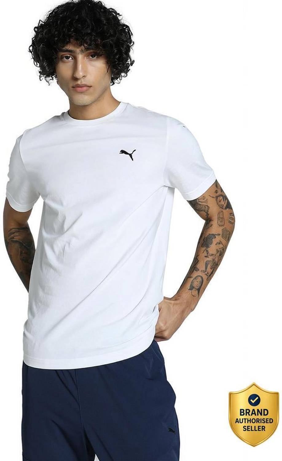 PUMA Men's White Pure Cotton Crew Neck T-Shirt - Image 1