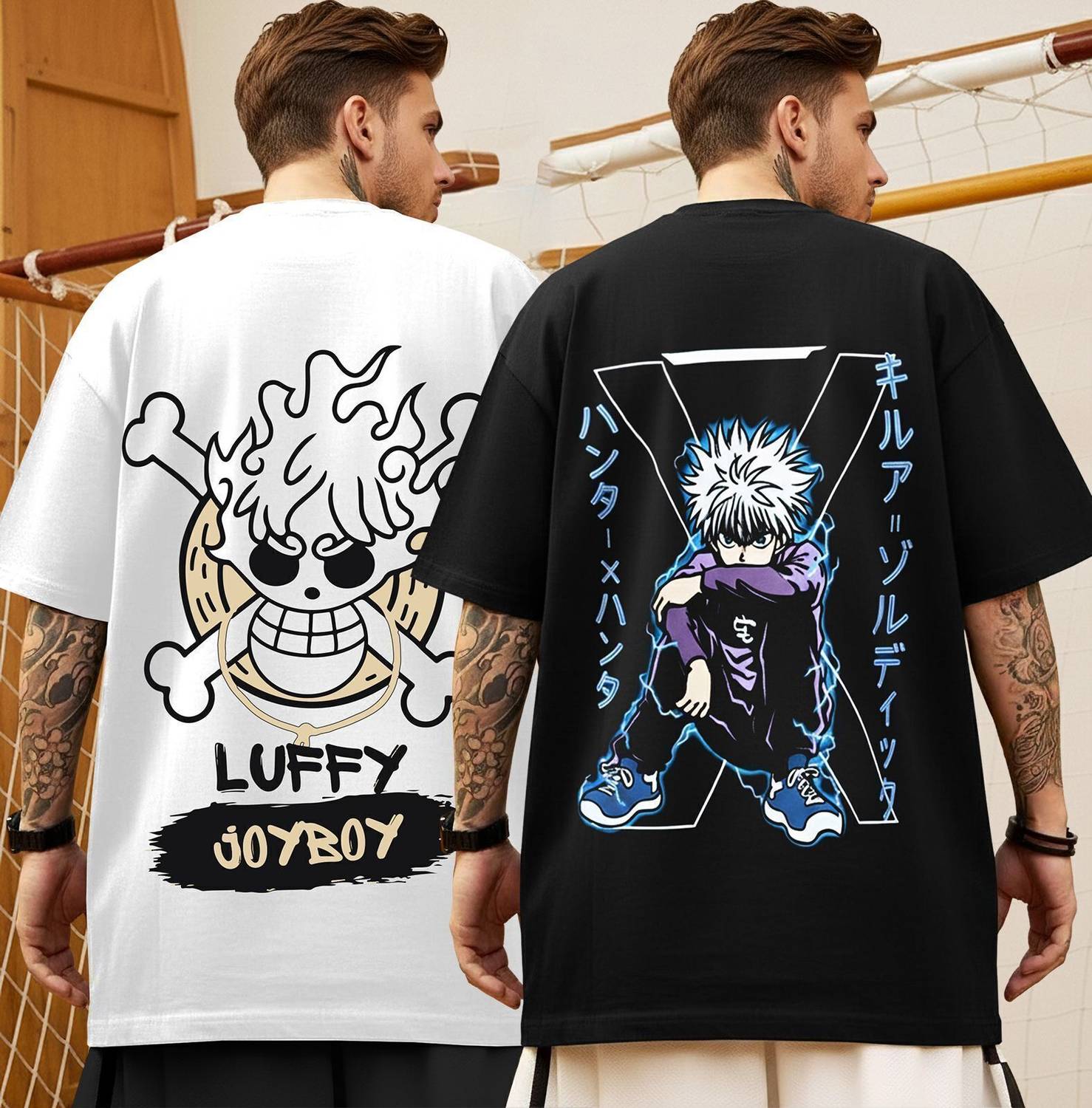 TRIPR Pack of 2 Oversized Men Printed Round Neck Cotton Blend Bla