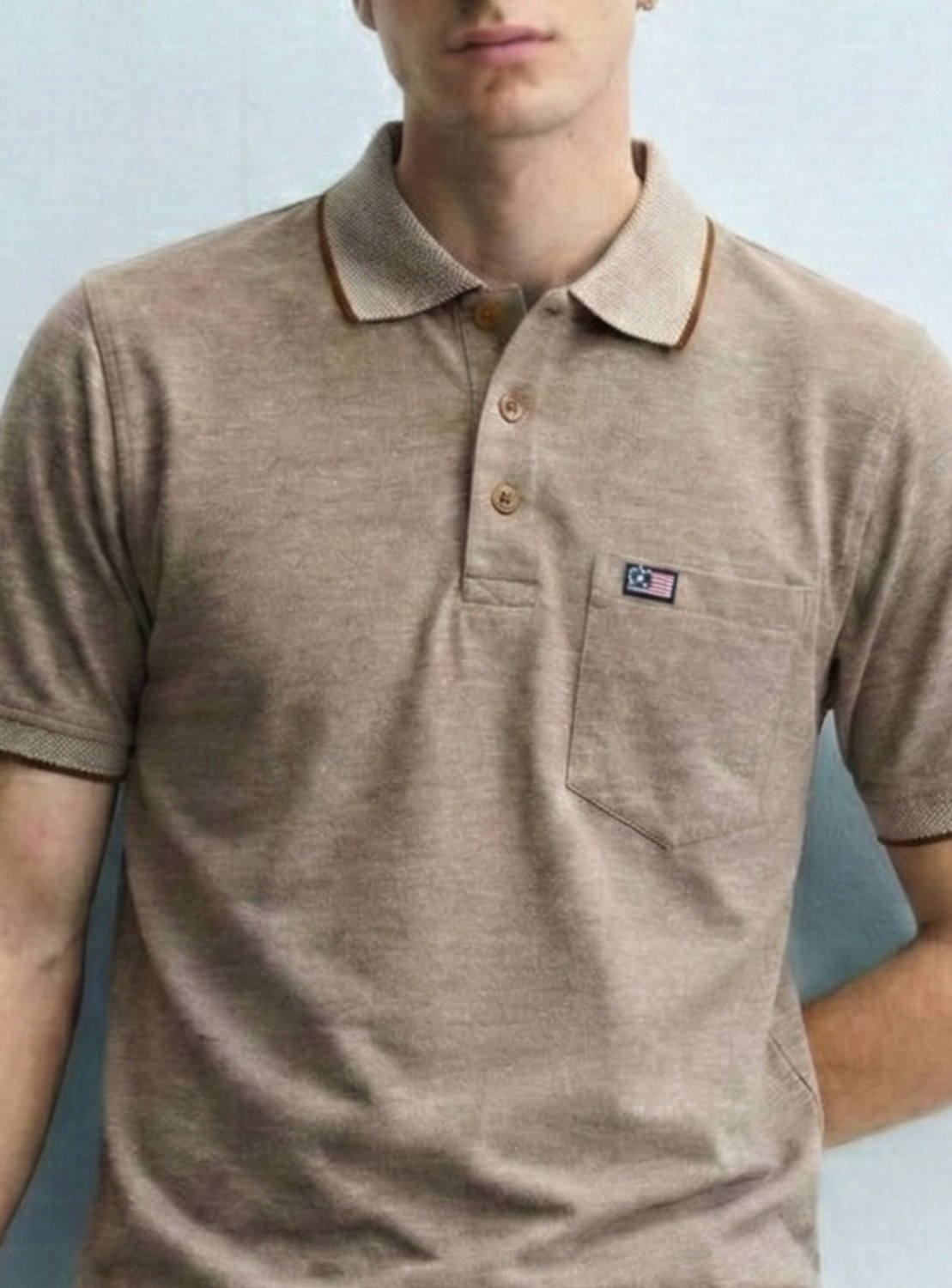 Image of SAND PIPER Self Design Men Polo Neck Brown T-Shirt