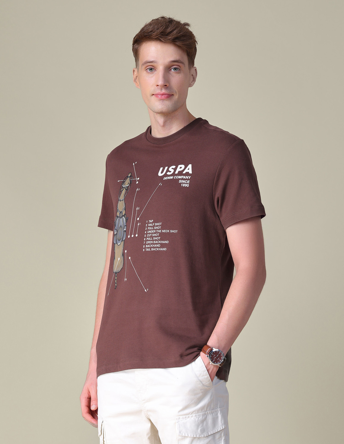 Image of U.S. Polo Assn. Denim Co. Graphic Print Men Crew Neck Brown T-Shirt
