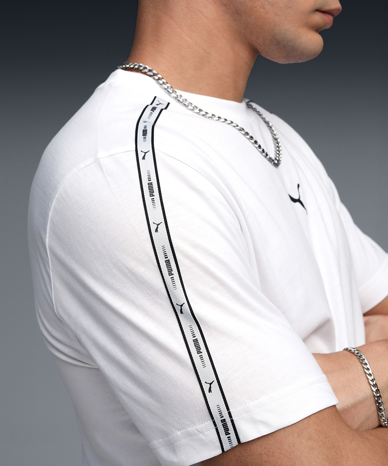 Image of PUMA Solid Men Crew Neck White T-Shirt